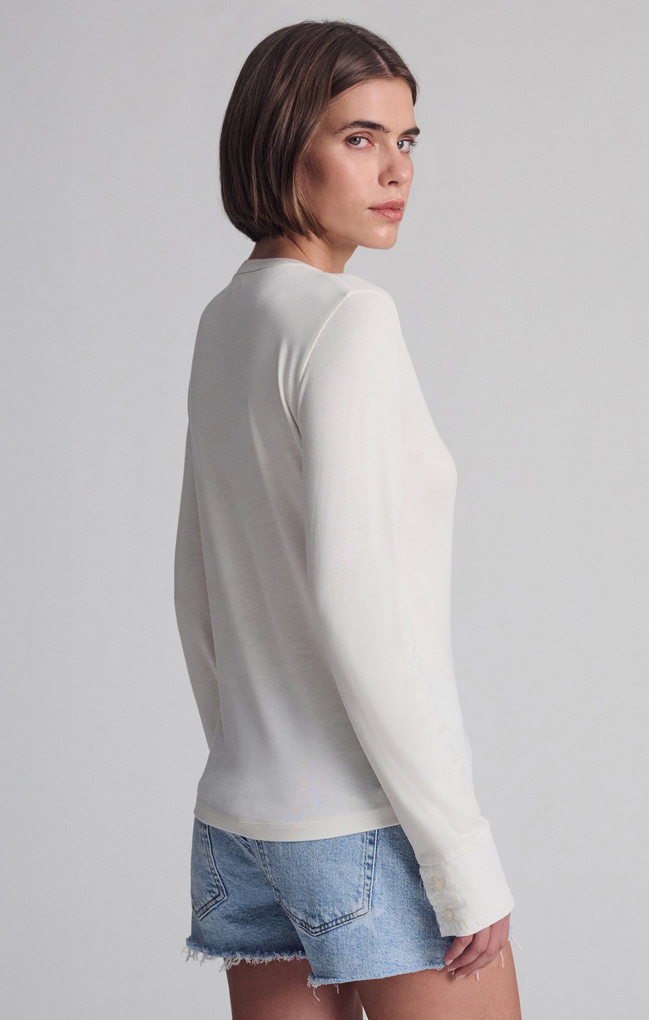 LONG SLEEVE HENLEY IN COCONUT MILK - Mavi Jeans