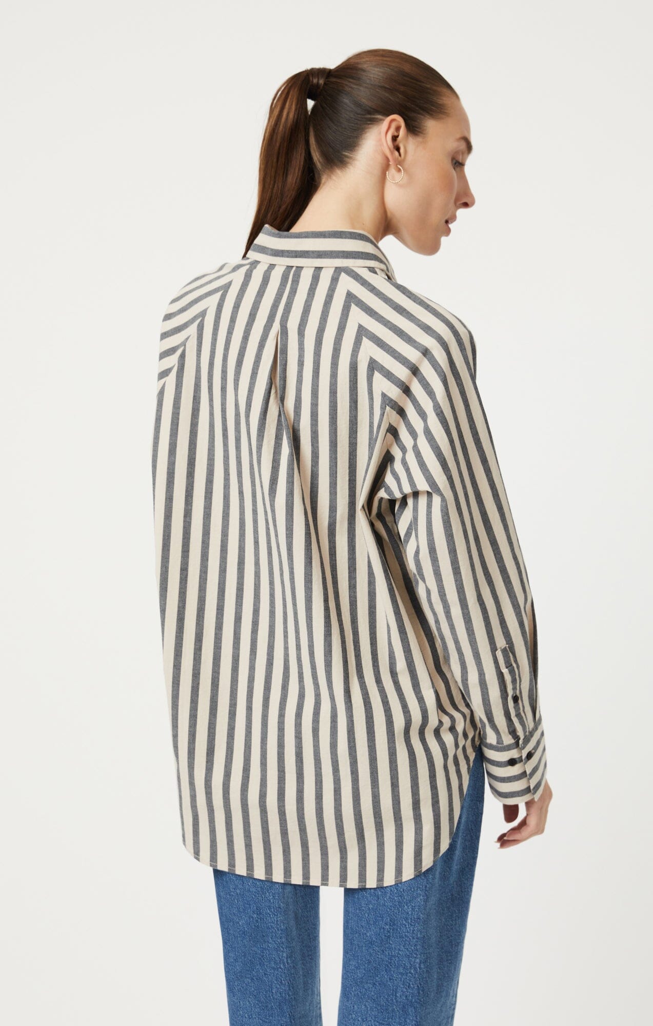 Mavi Women's Button-Down Long Sleeve Shirt In Beige Bold Stripe