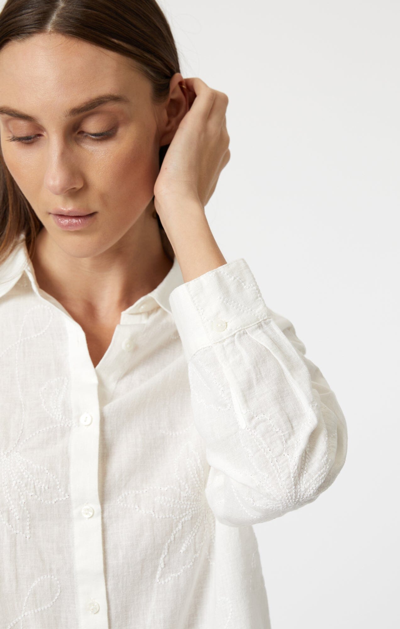 JACQUARD LONG SLEEVE SHIRT IN WHITE - Mavi Jeans