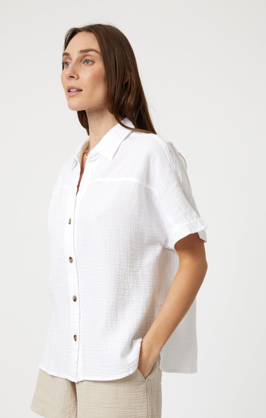 GAUZE SHORT SLEEVE SHIRT IN ANTIQUE WHITE - Mavi Jeans