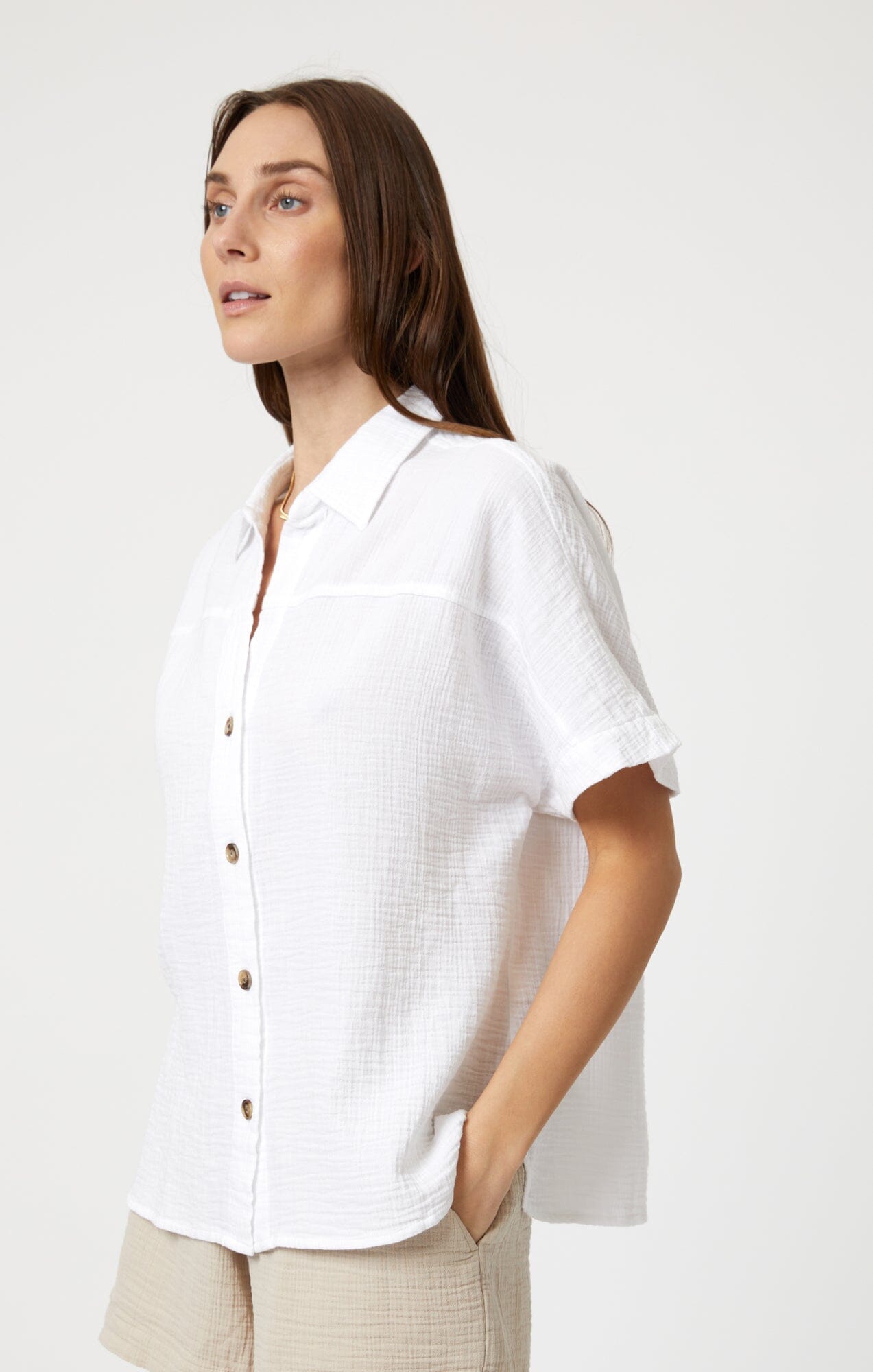 GAUZE SHORT SLEEVE SHIRT IN ANTIQUE WHITE - Mavi Jeans