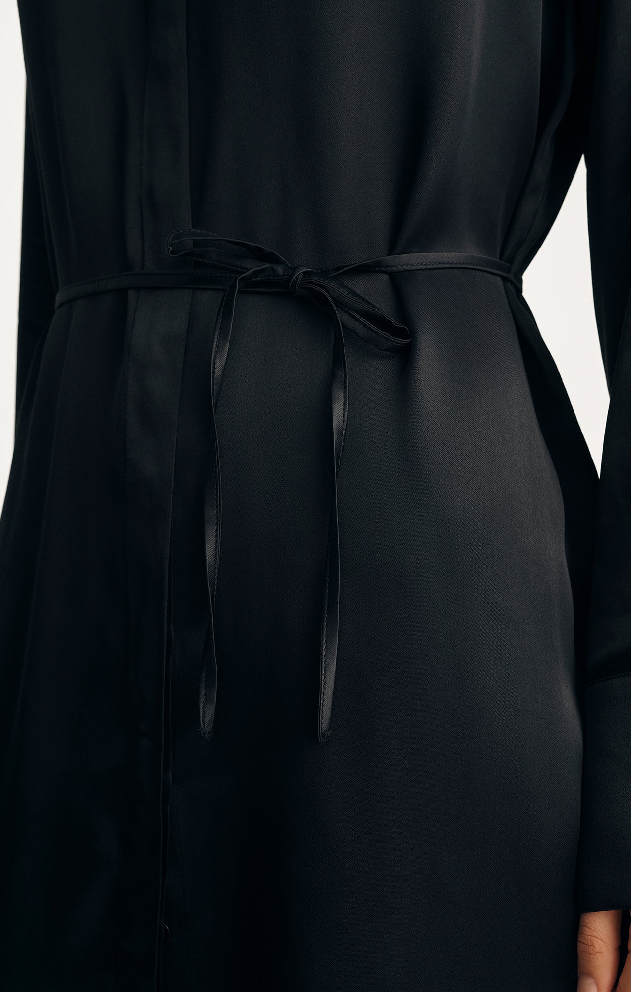 SATIN BUTTON-FRONT MINI DRESS IN BLACK