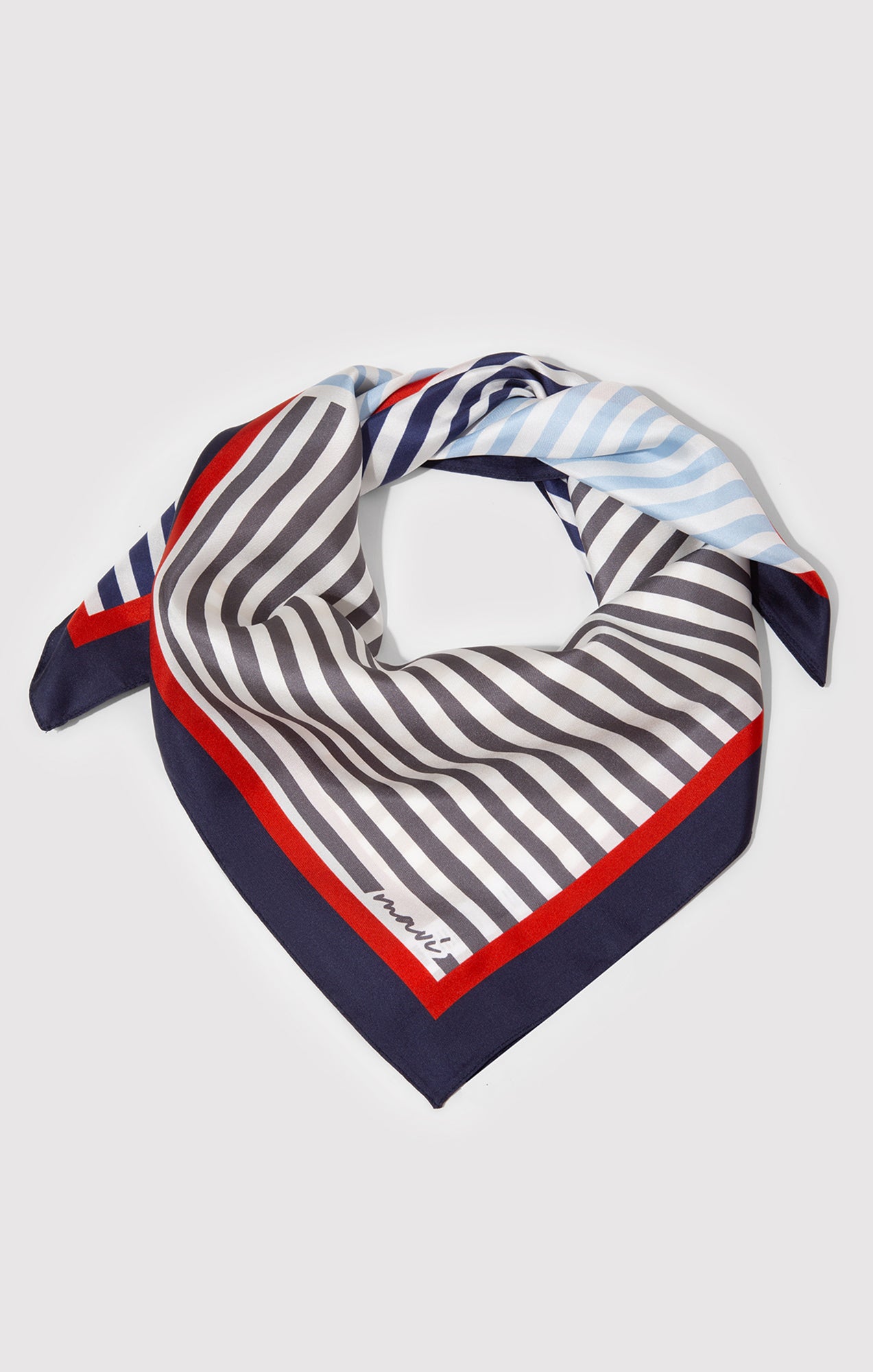 MEDIUM SILK STRIPED BANDANA IN BEIGE NAVY STRIPE - Mavi Jeans