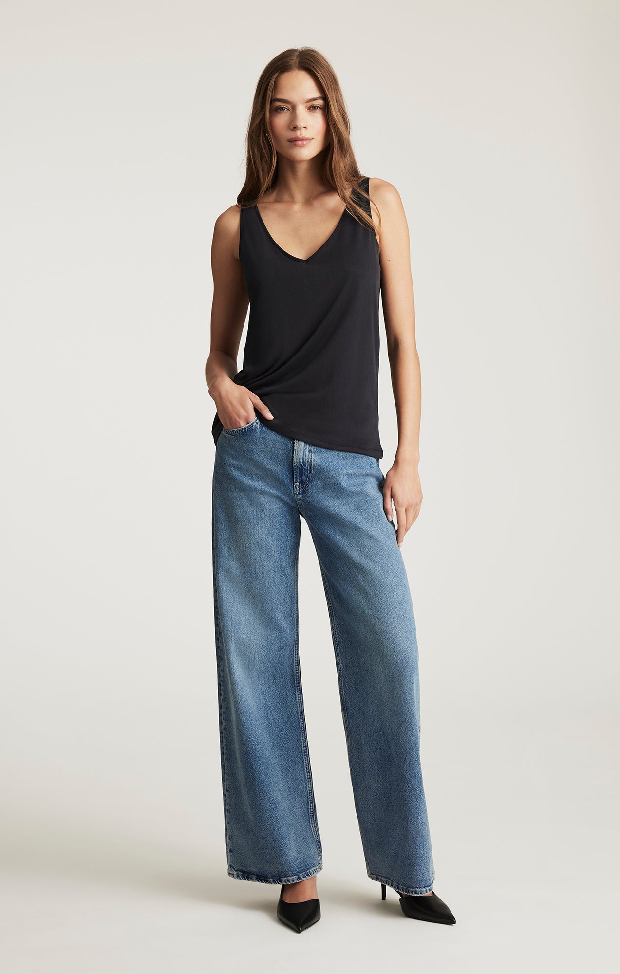 LUXE TOUCH TENCEL™ LACE TANK TOP IN BLACK