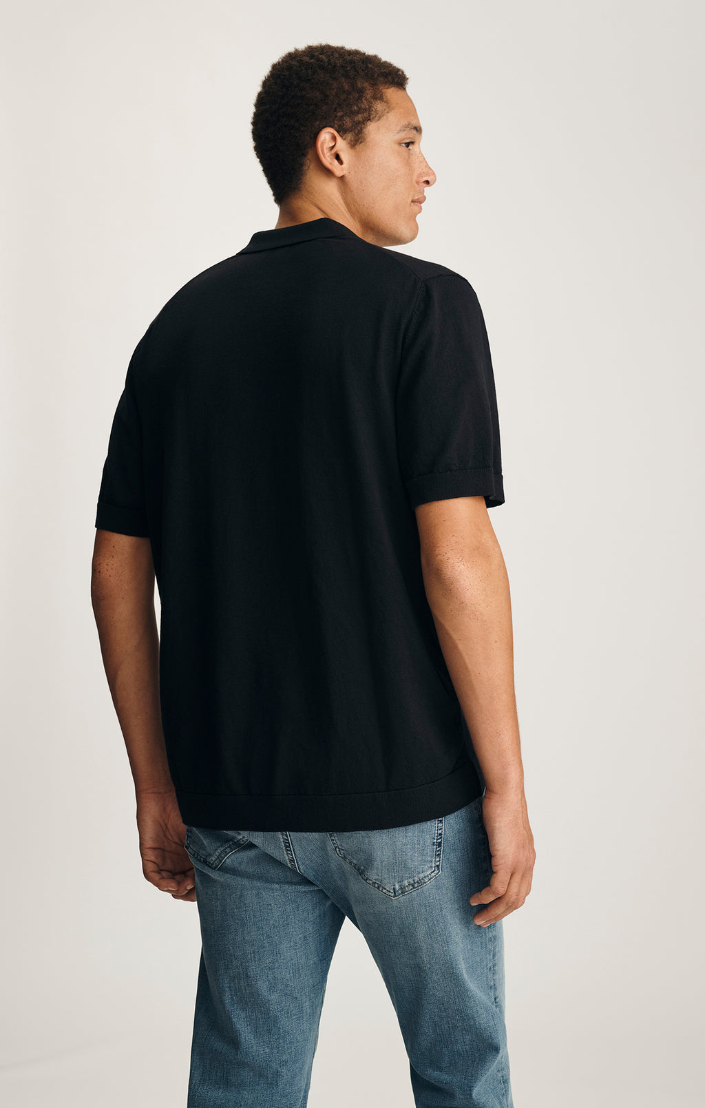 SHORT SLEEVE BUTTON-UP SWEATER IN BLACK