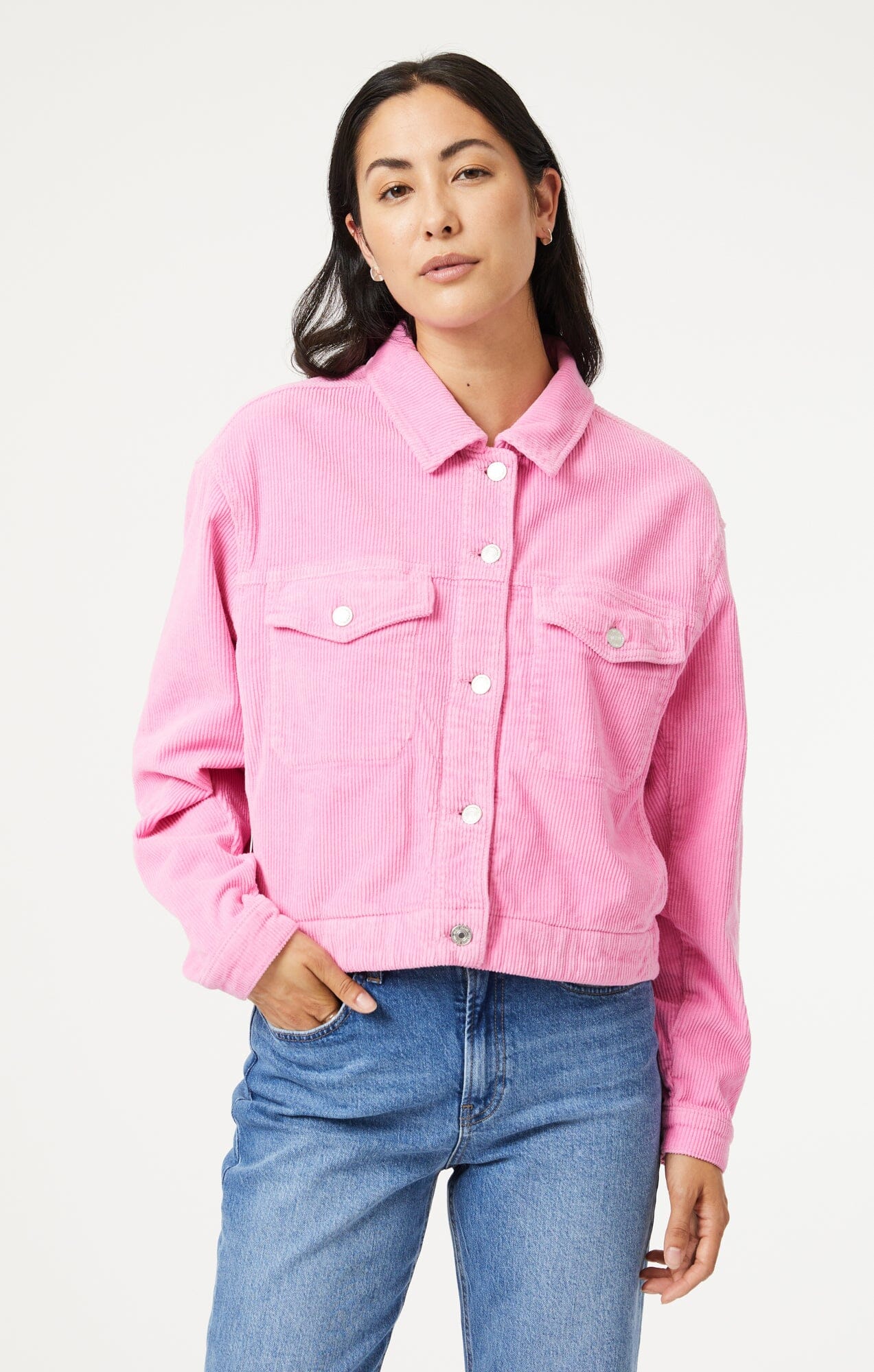 MAREN CROP JACKET IN PINK CORD - Mavi Jeans