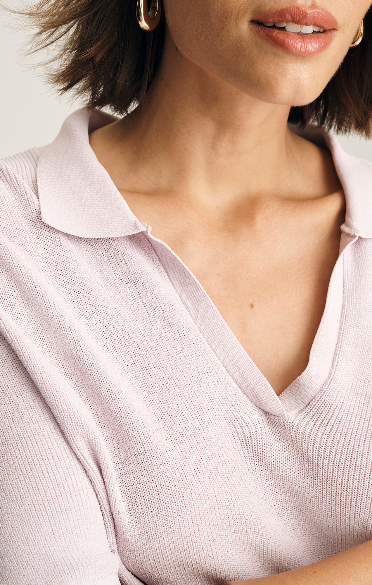 SHORT SLEEVE POLO SWEATER IN ORCHID HUSH - Mavi Jeans