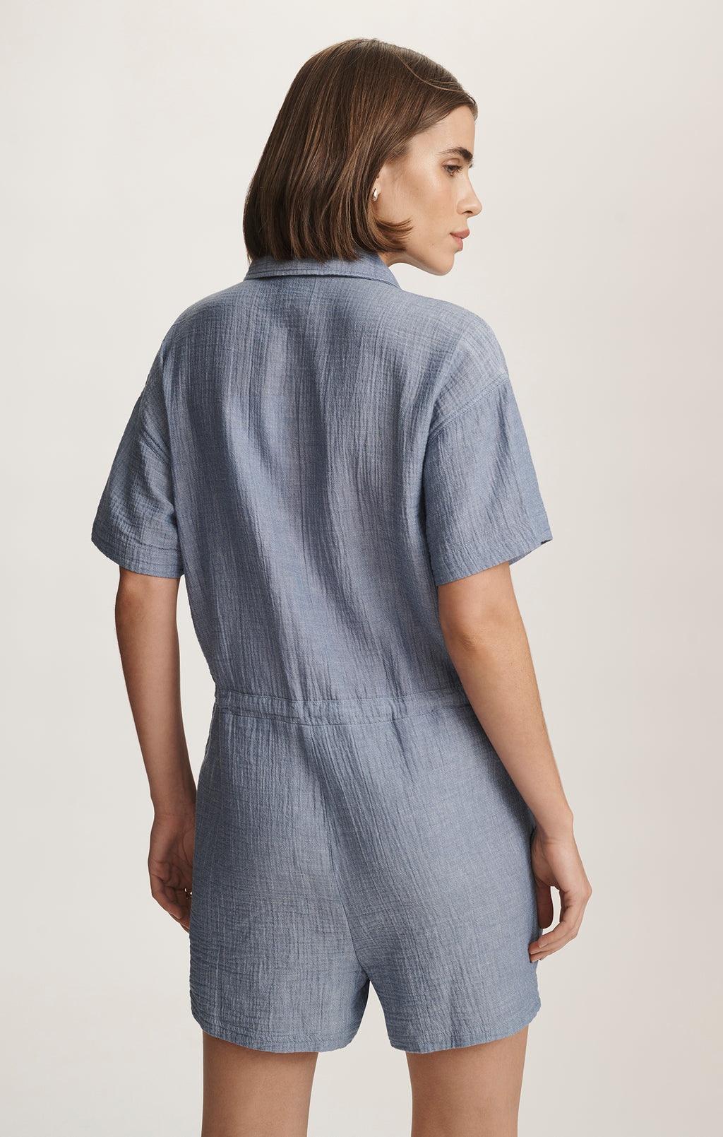 CINCHED WAIST ROMPER IN LIGHT CHAMBRY - Mavi Jeans