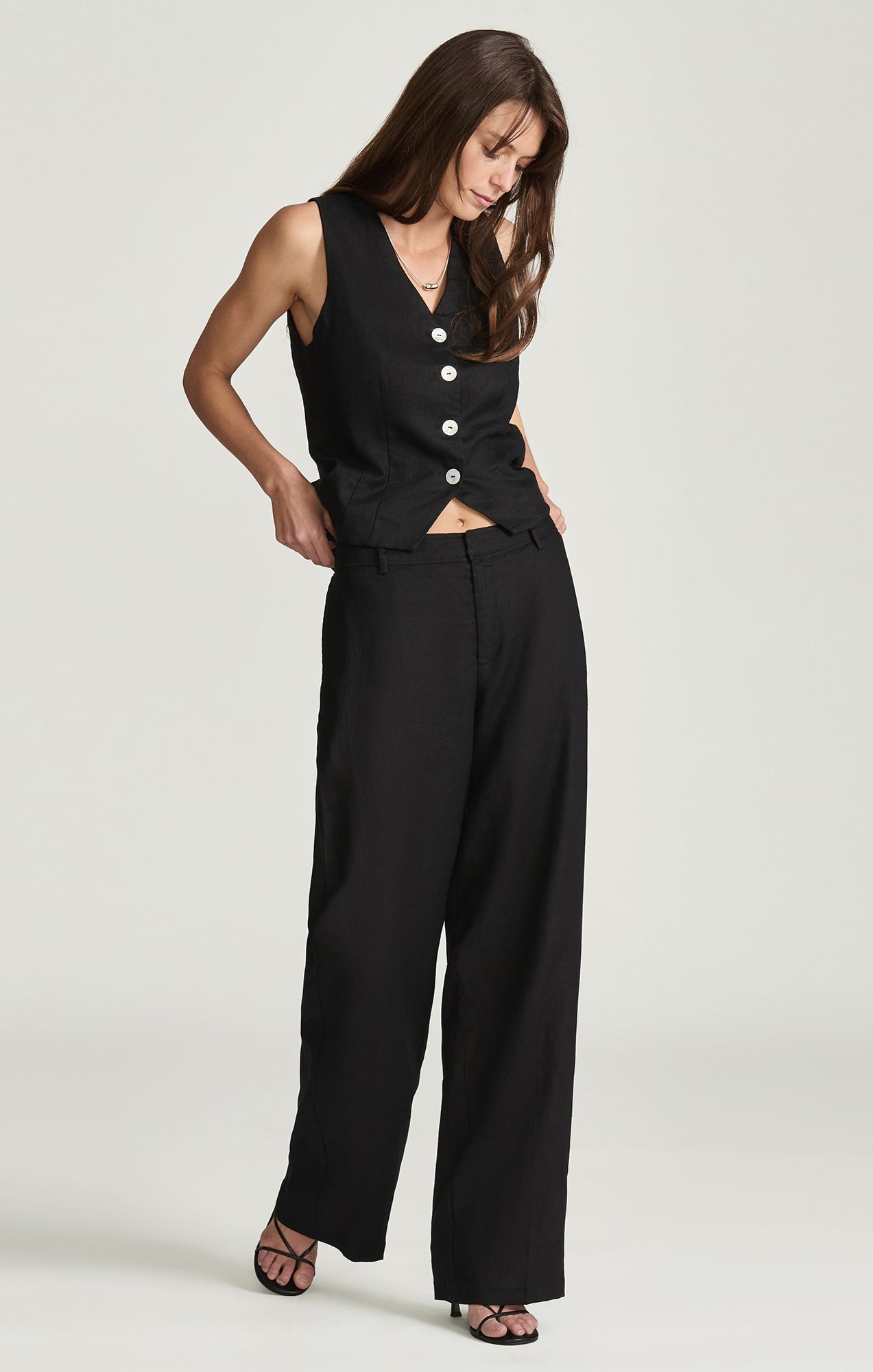 Mavi Women's Linen Straight Leg Pants In Black Mavi Women's Linen Straight Leg Pants In Black