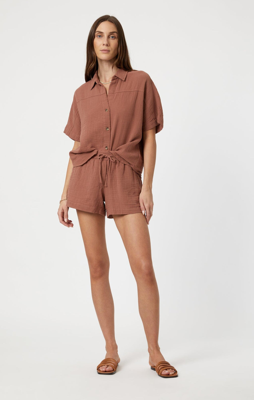GAUZE SHORT SLEEVE SHIRT IN BROWNIE - Mavi Jeans