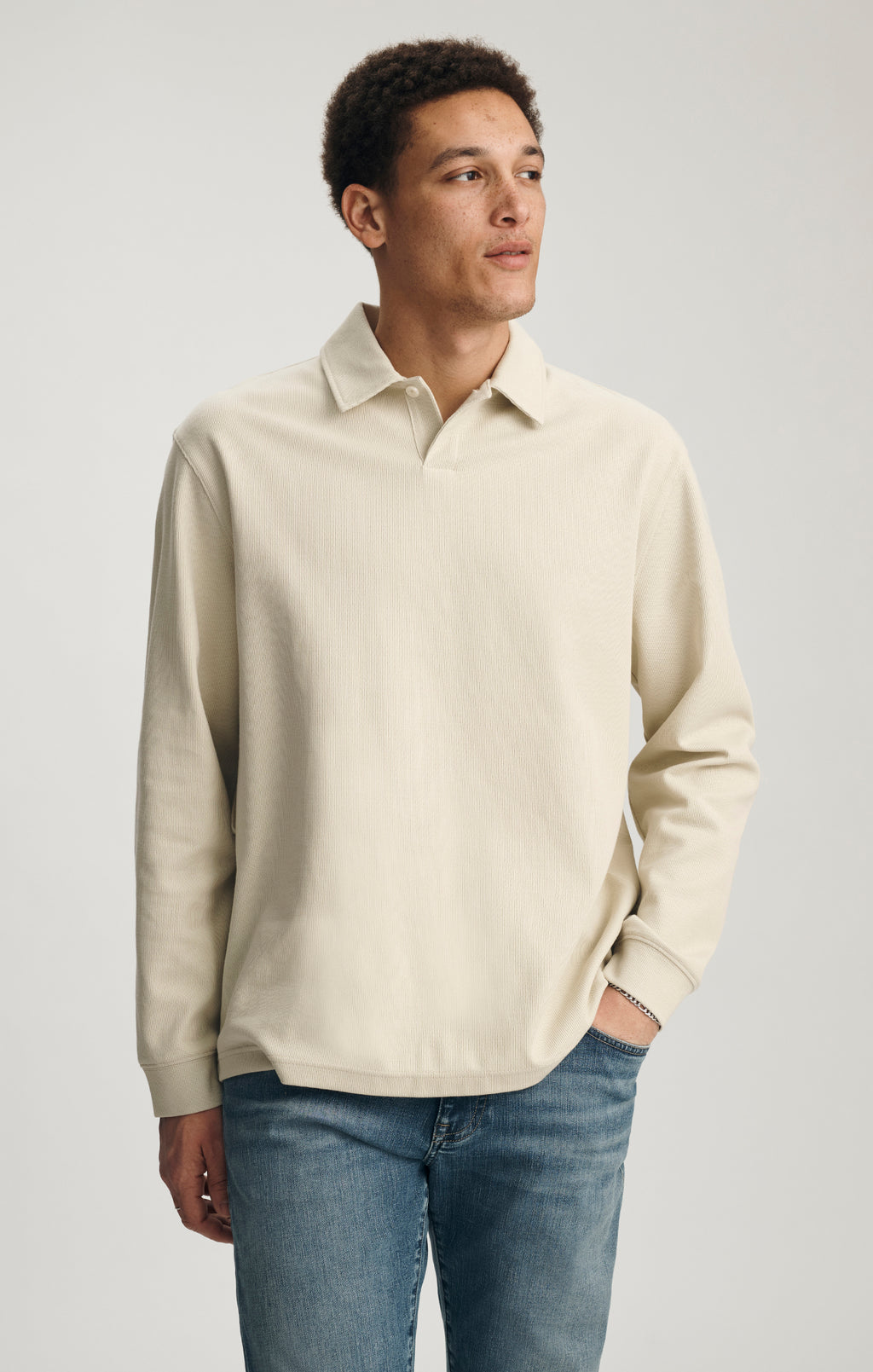 JACQUARD INTERLOCK POLO SWEATSHIRT IN OVERCAST - Mavi Jeans
