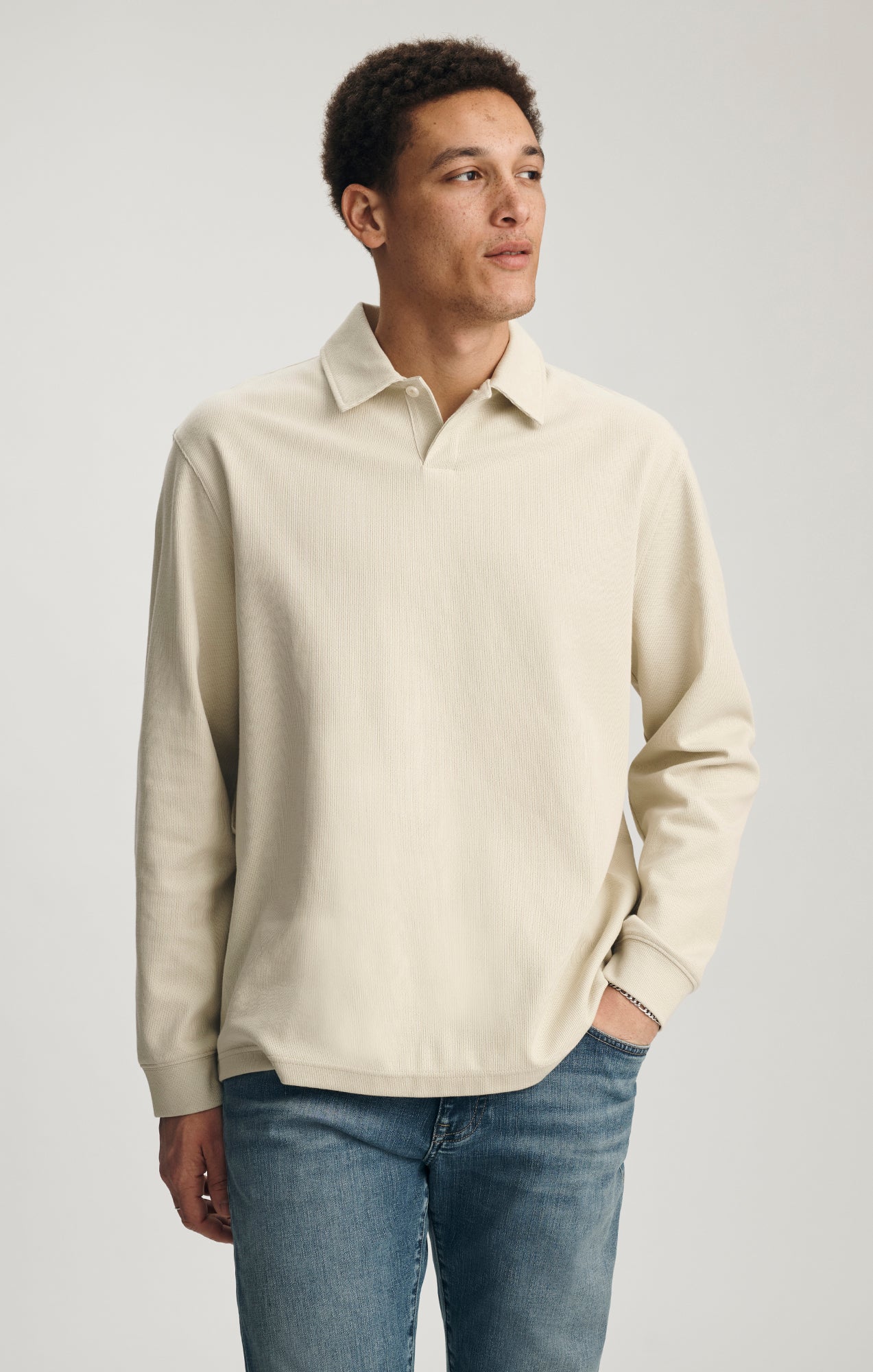 JACQUARD INTERLOCK POLO SWEATSHIRT IN OVERCAST - Mavi Jeans