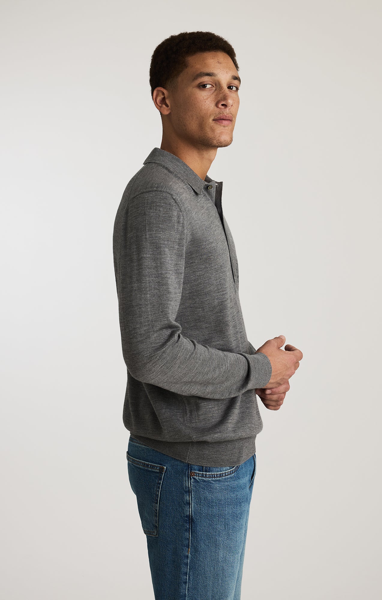 EDITION WOOL POLO SWEATER IN GREY MELANGE