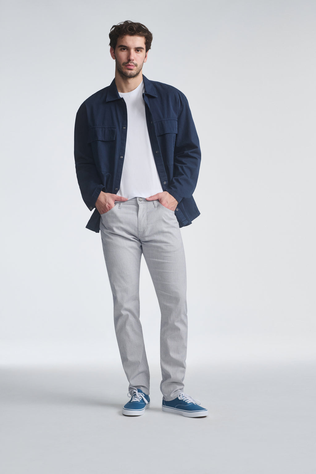 JAKE SLIM LEG IN GREY LINEN STRIPE - Mavi Jeans