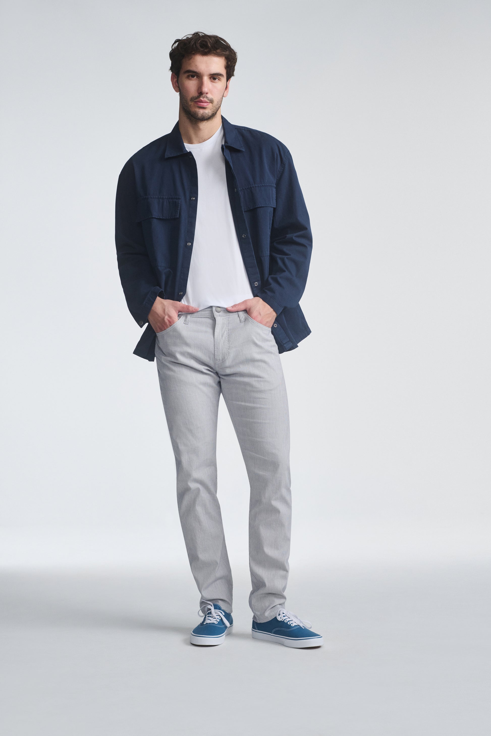 JAKE SLIM LEG IN GREY LINEN STRIPE - Mavi Jeans