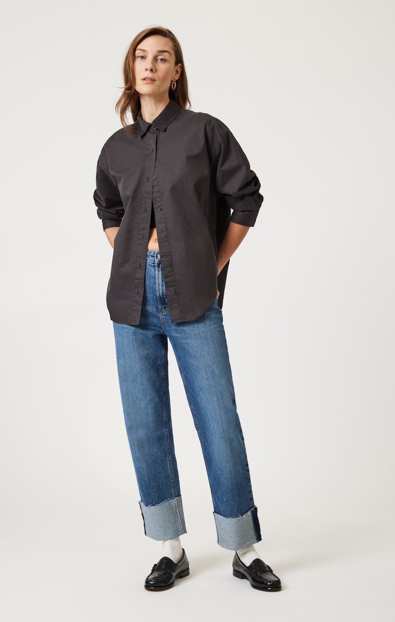 LONG SLEEVE BUTTON-UP SHIRT IN MAGNET - Mavi Jeans