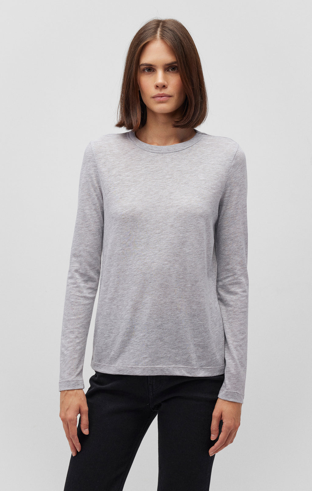 LONG SLEEVE CREW NECK T-SHIRT IN SNOW GREY MELANGE - Mavi Jeans
