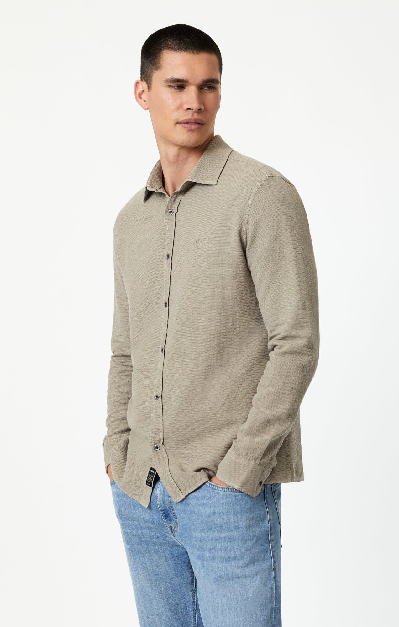 Mavi Men's Button Up-Long Sleeve Shirt In Vintage Khaki