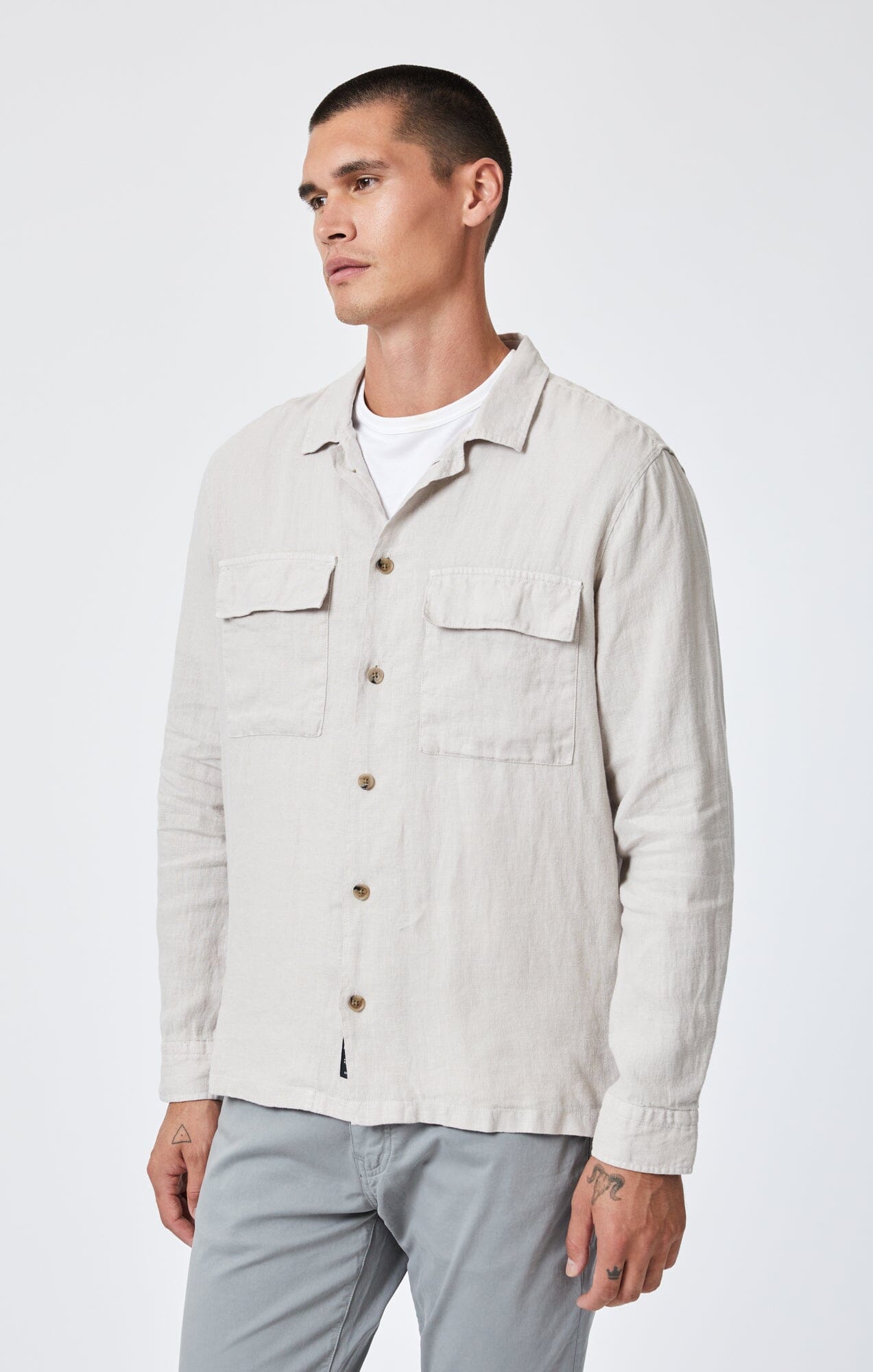 DOUBLE POCKET LINEN BUTTON-UP SHIRT IN MOONSTRUCK - Mavi Jeans
