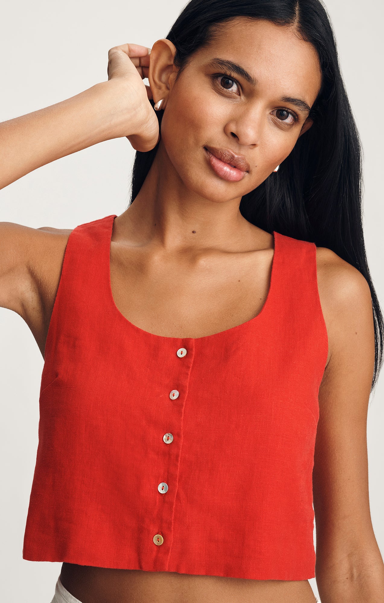 Mavi Women's Linen Cropped Button-Up Tank Top In Goji Berry – Mavi