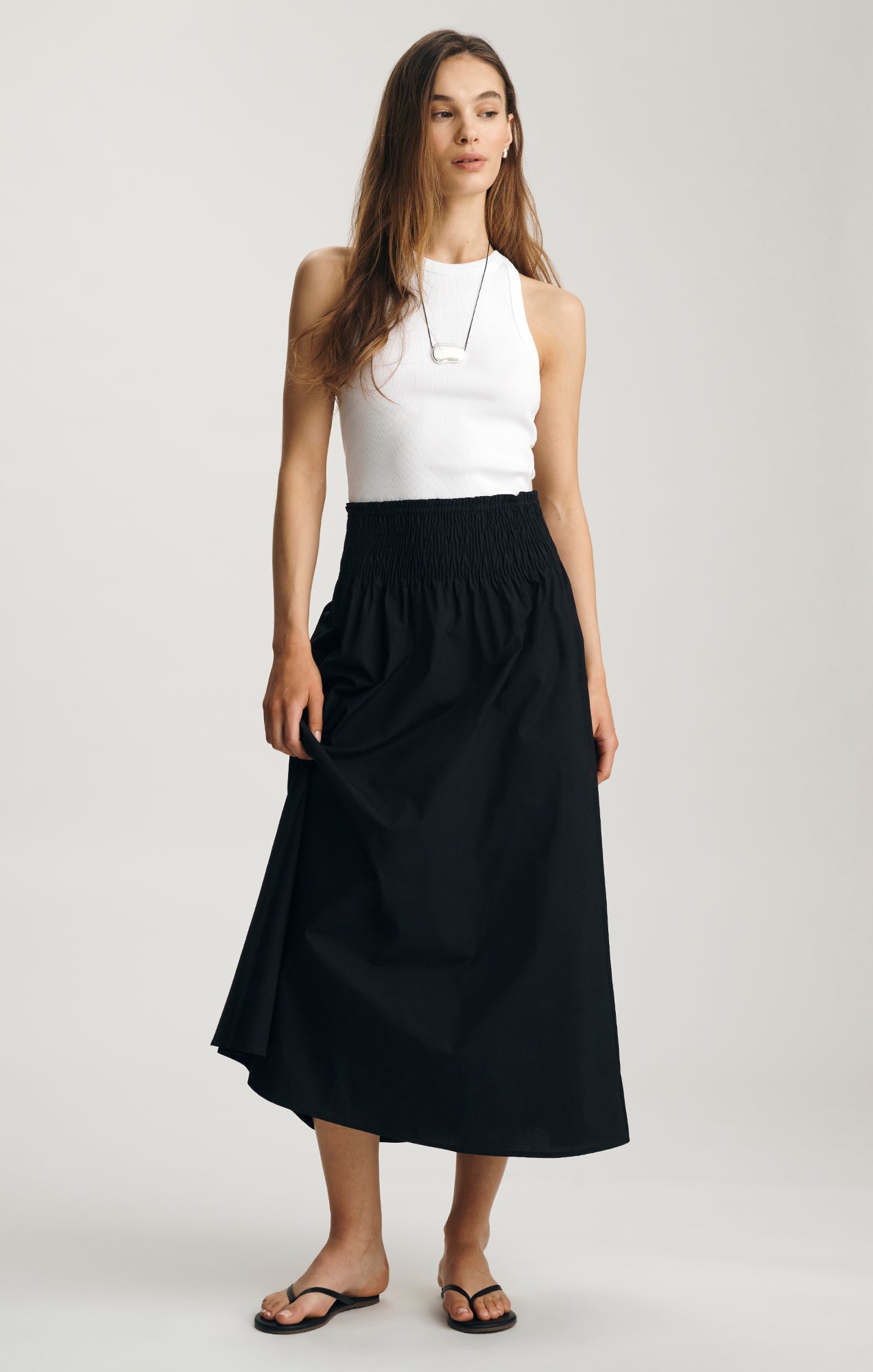 SMOCKED MAXI SKIRT IN BLACK - Mavi Jeans