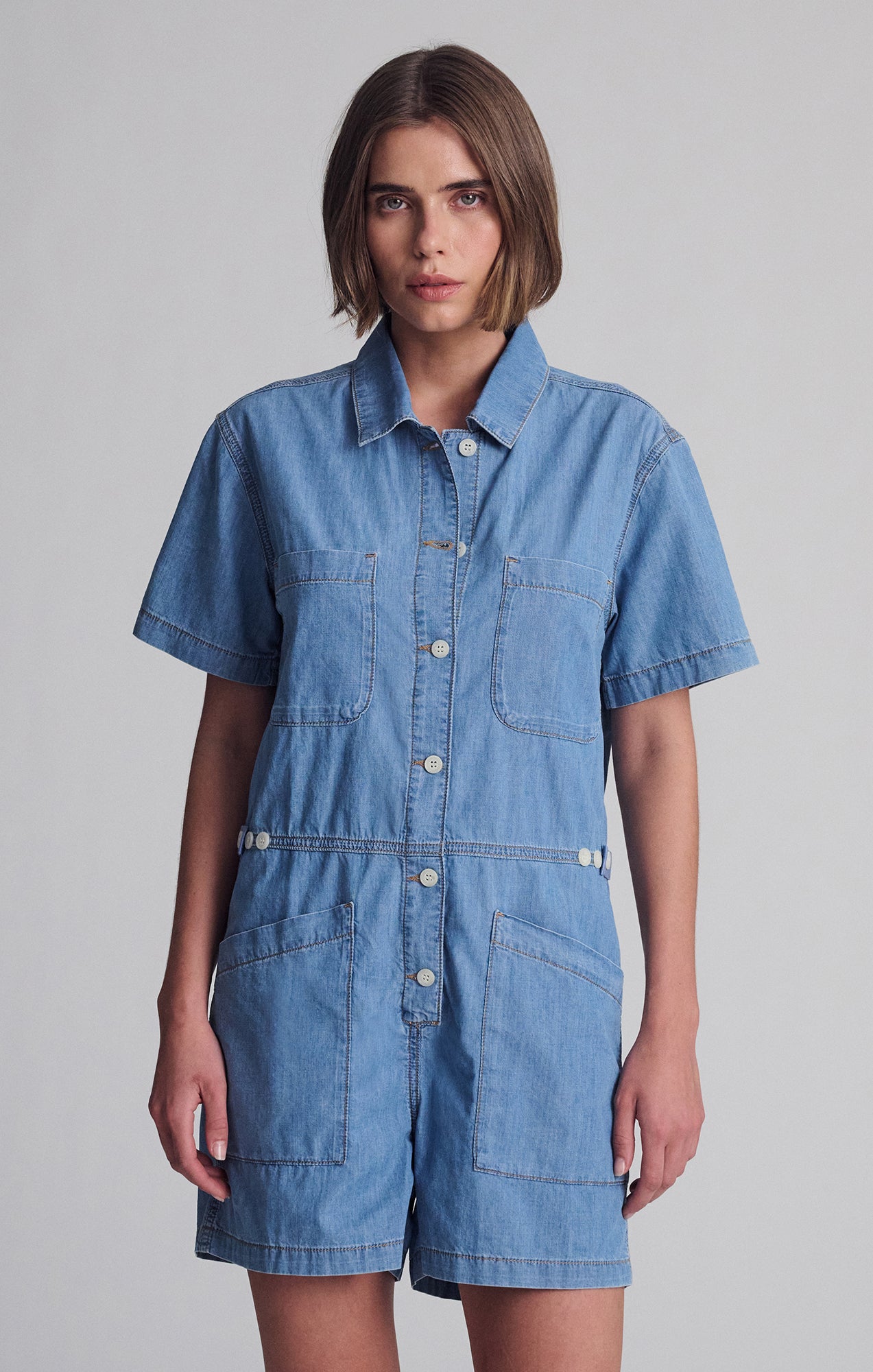 Mavi Women's Noreen Denim Romper In Mid Vintage Light Denim – Mavi