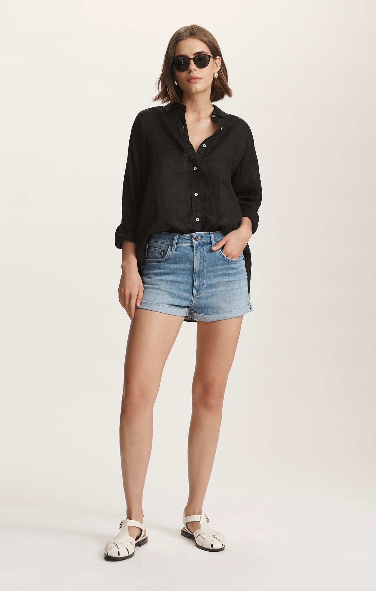 LINEN BUTTON-UP SHIRT IN BLACK - Mavi Jeans