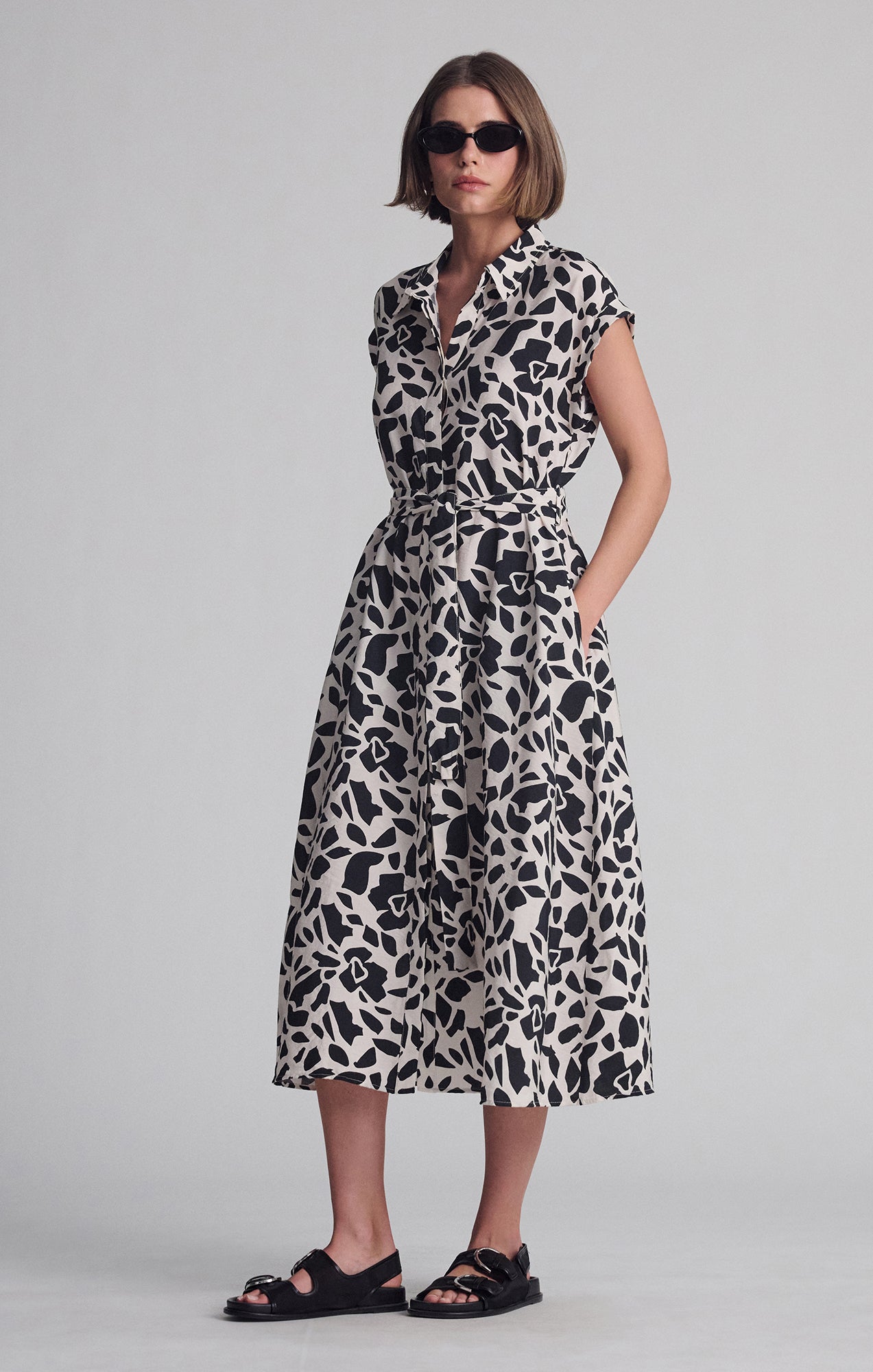 TIE-WAIST LONG SHIRTDRESS IN GEO PRINT - Mavi Jeans