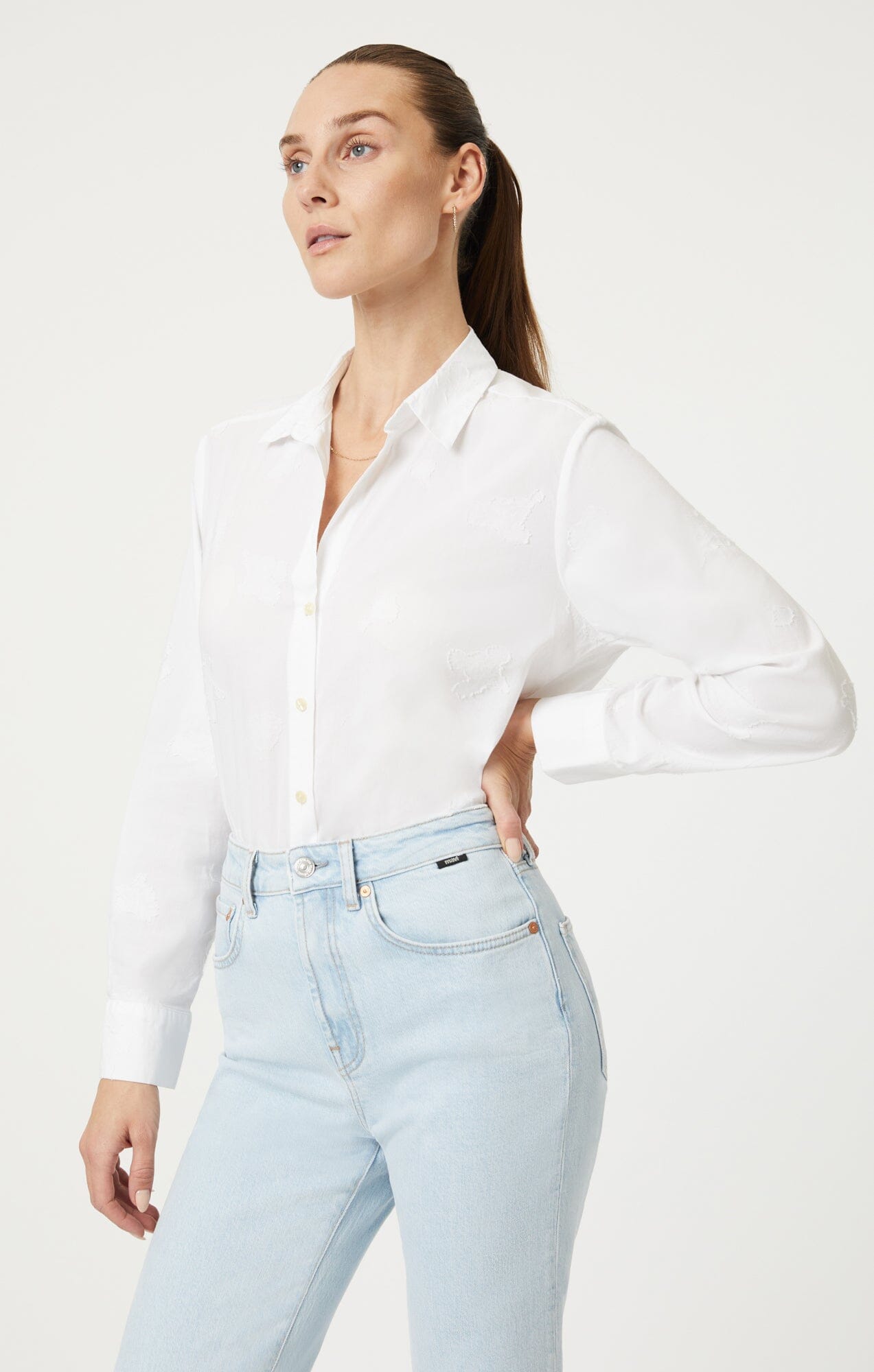 Mavi Women's Jacquard Button-Up Shirt In Antique White