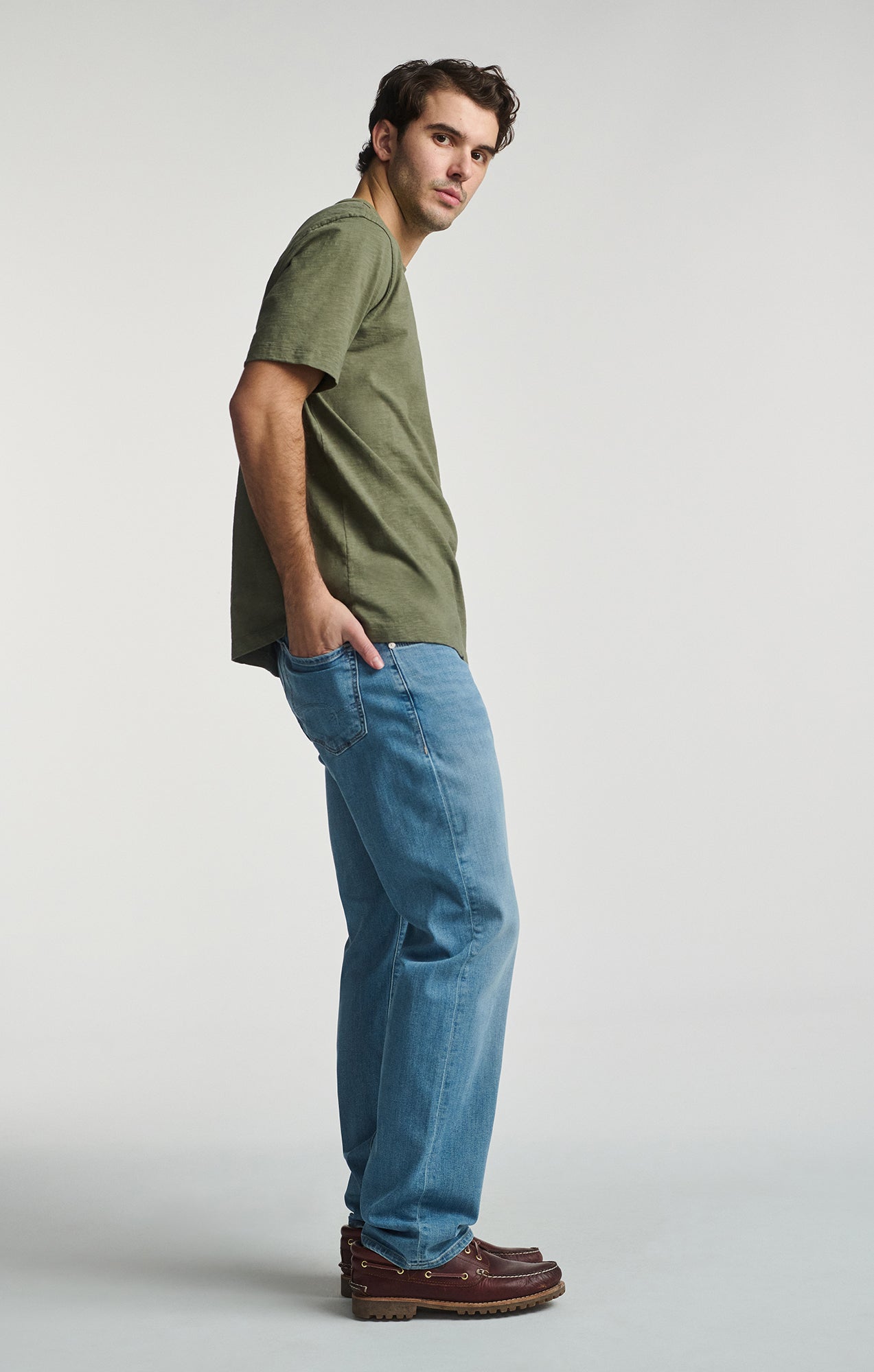 SLUB SHORT SLEEVE T-SHIRT IN DUSTY OLIVE - Mavi Jeans