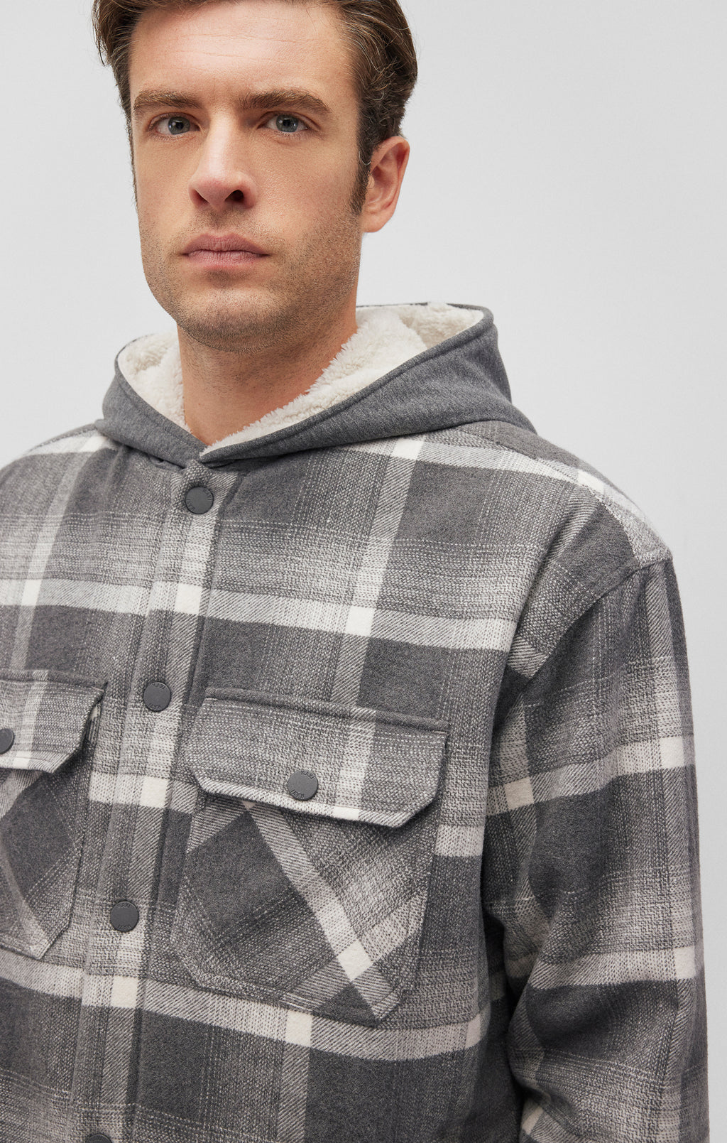 PLAID HOODED SHACKET IN BLACK CHECK - Mavi Jeans