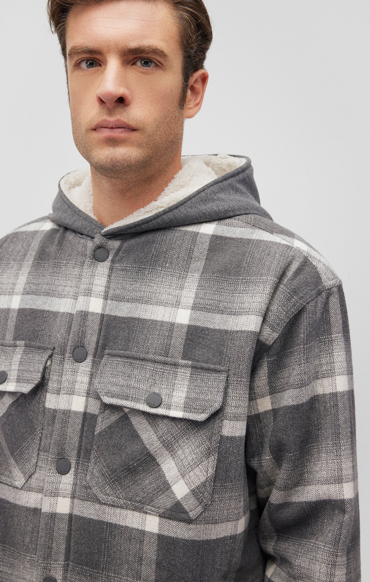 PLAID HOODED SHACKET IN BLACK CHECK - Mavi Jeans