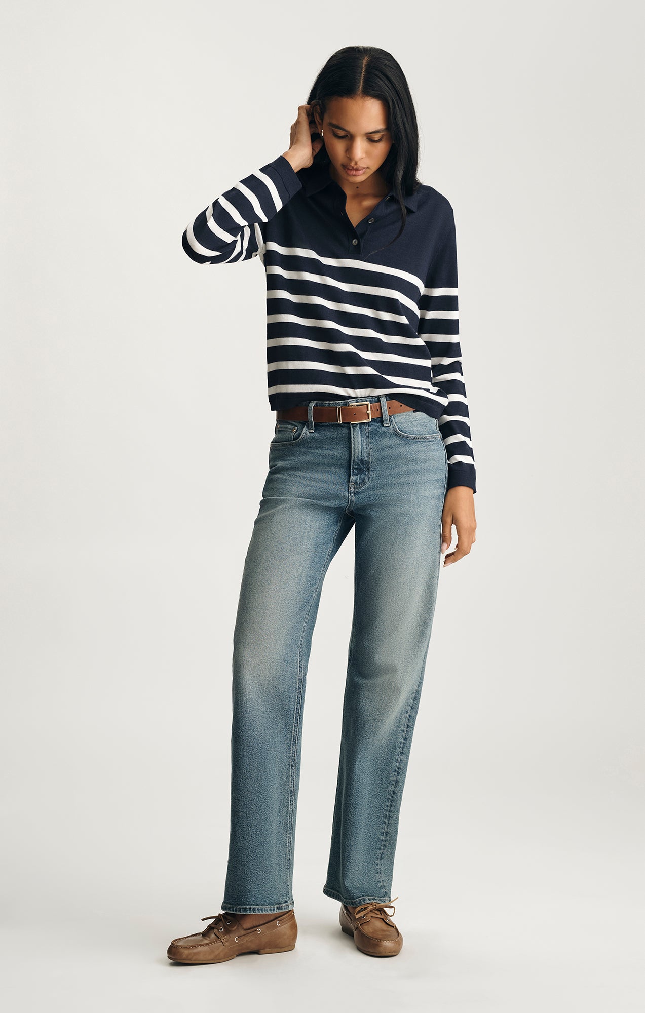 EDITION WOOL POLO SWEATER IN NAVY BLAZER STRIPE