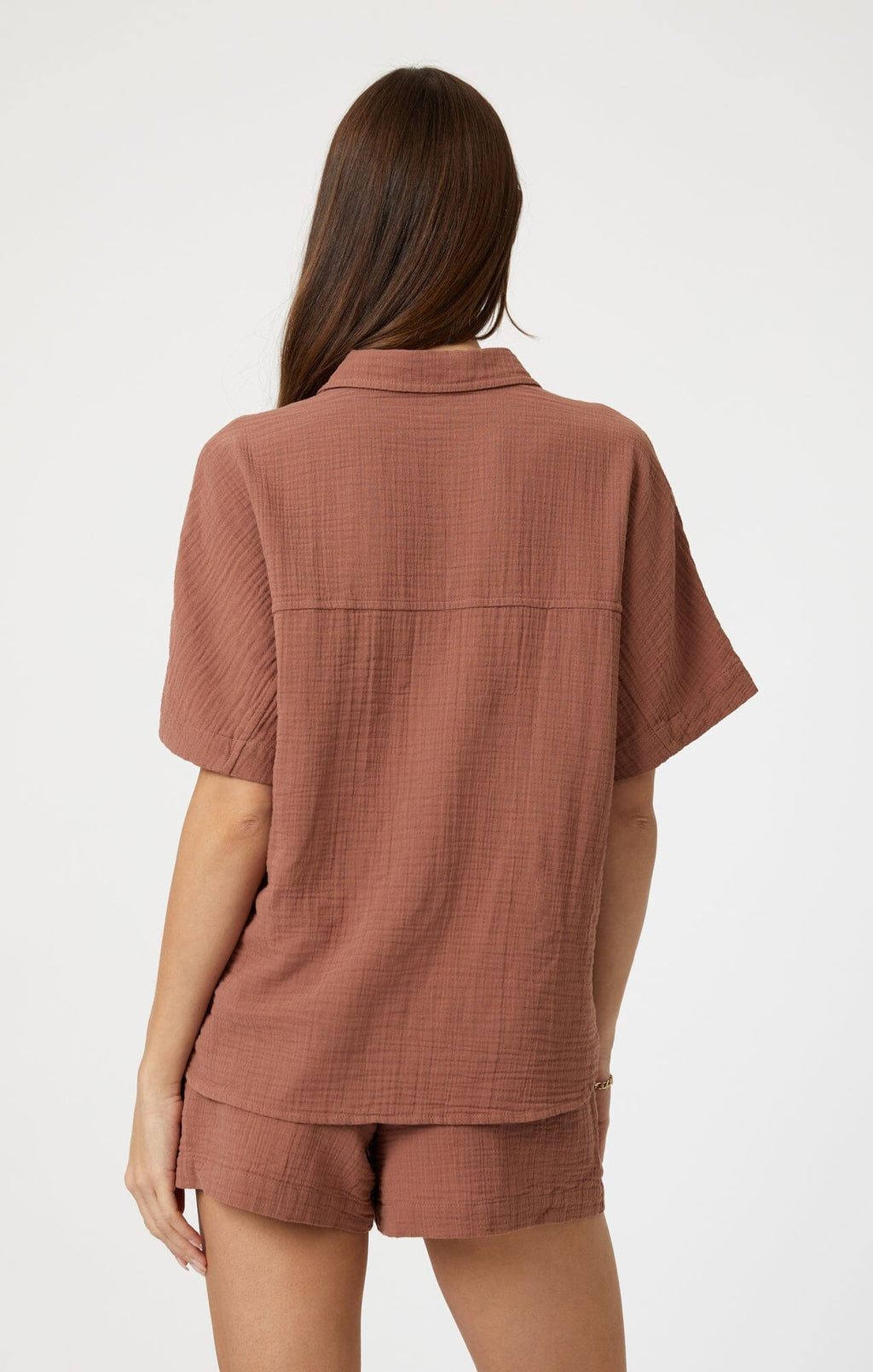 GAUZE SHORT SLEEVE SHIRT IN BROWNIE - Mavi Jeans