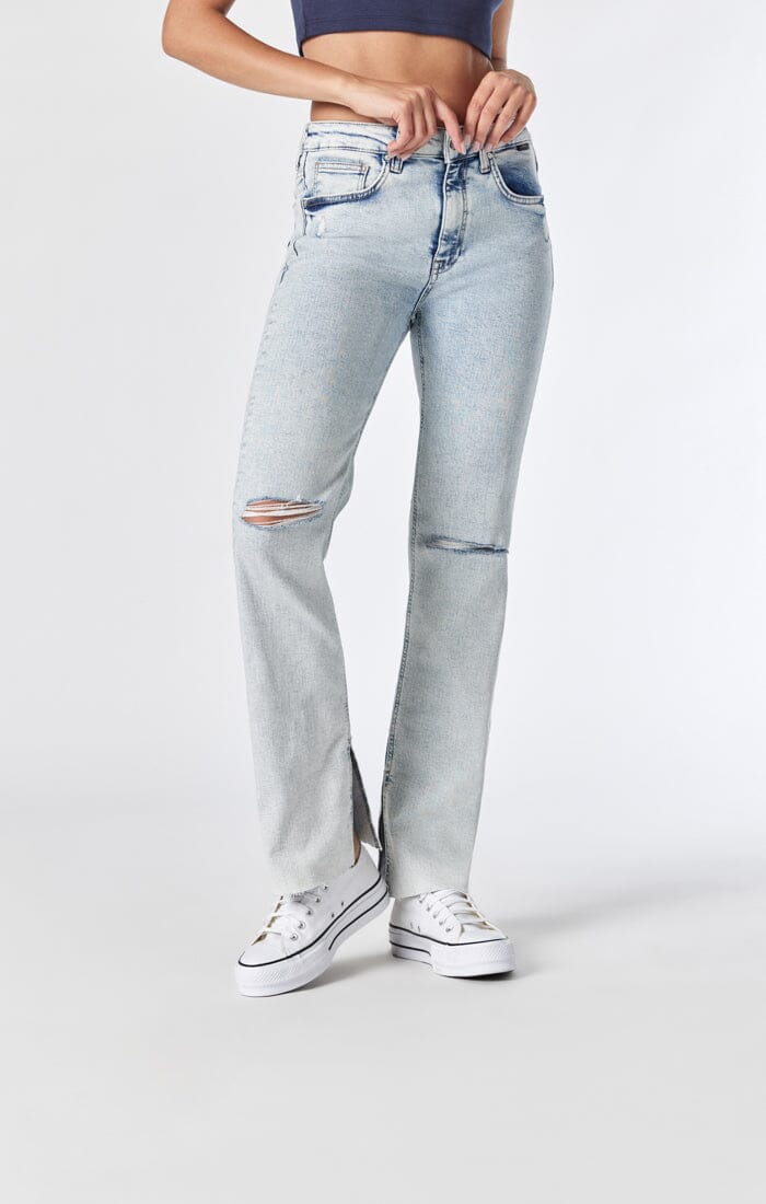 Women's Maria Slit High-Rise, Flare Jeans in Mid Brushed Organic Blue