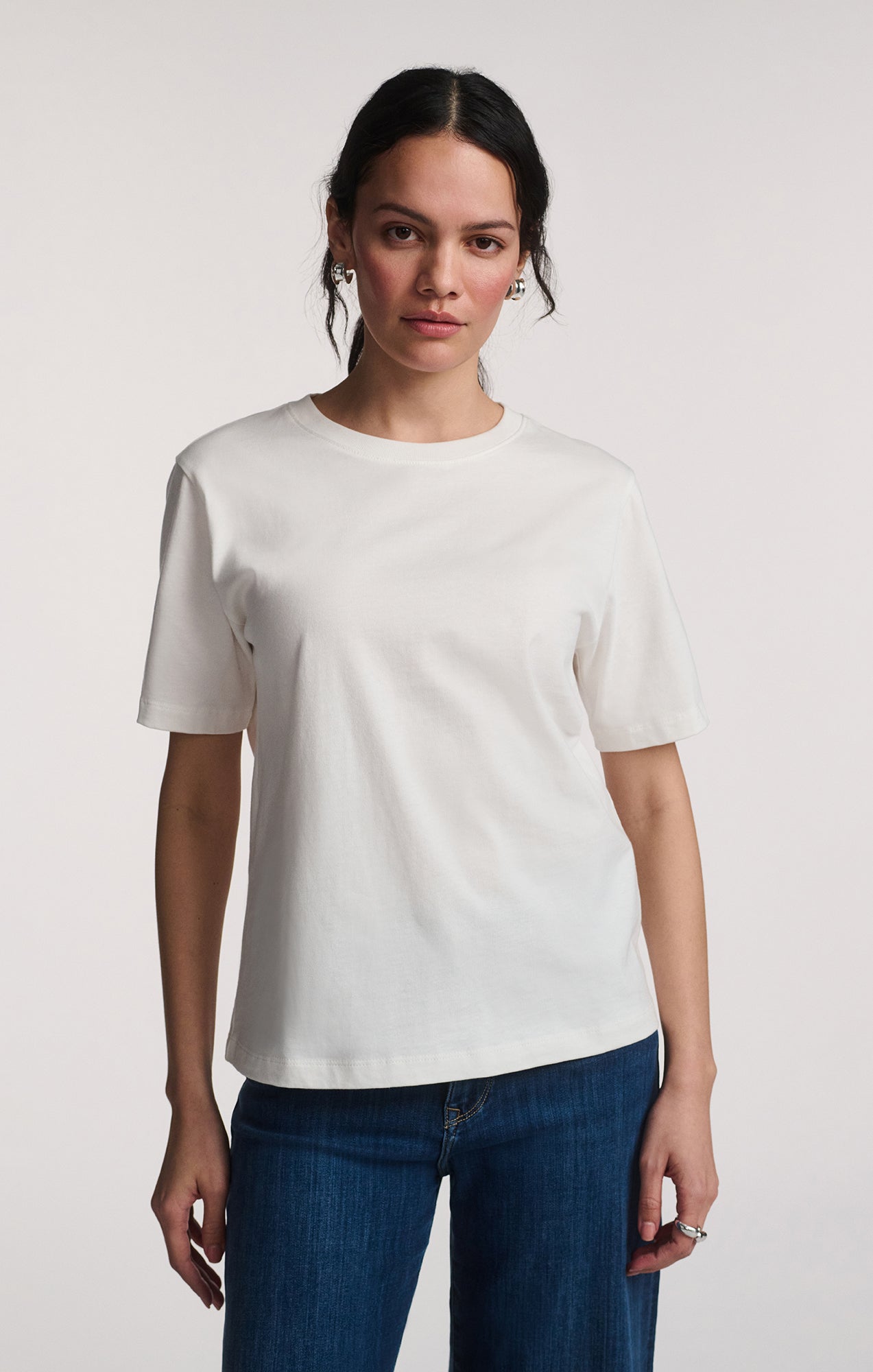 SHORT SLEEVE CREW NECK T-SHIRT IN ANTIQUE WHITE - Mavi Jeans