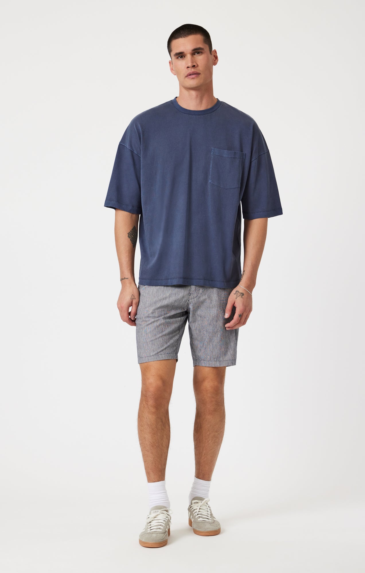 NOAH SHORTS IN NAVY LINEN STRIPE - Mavi Jeans