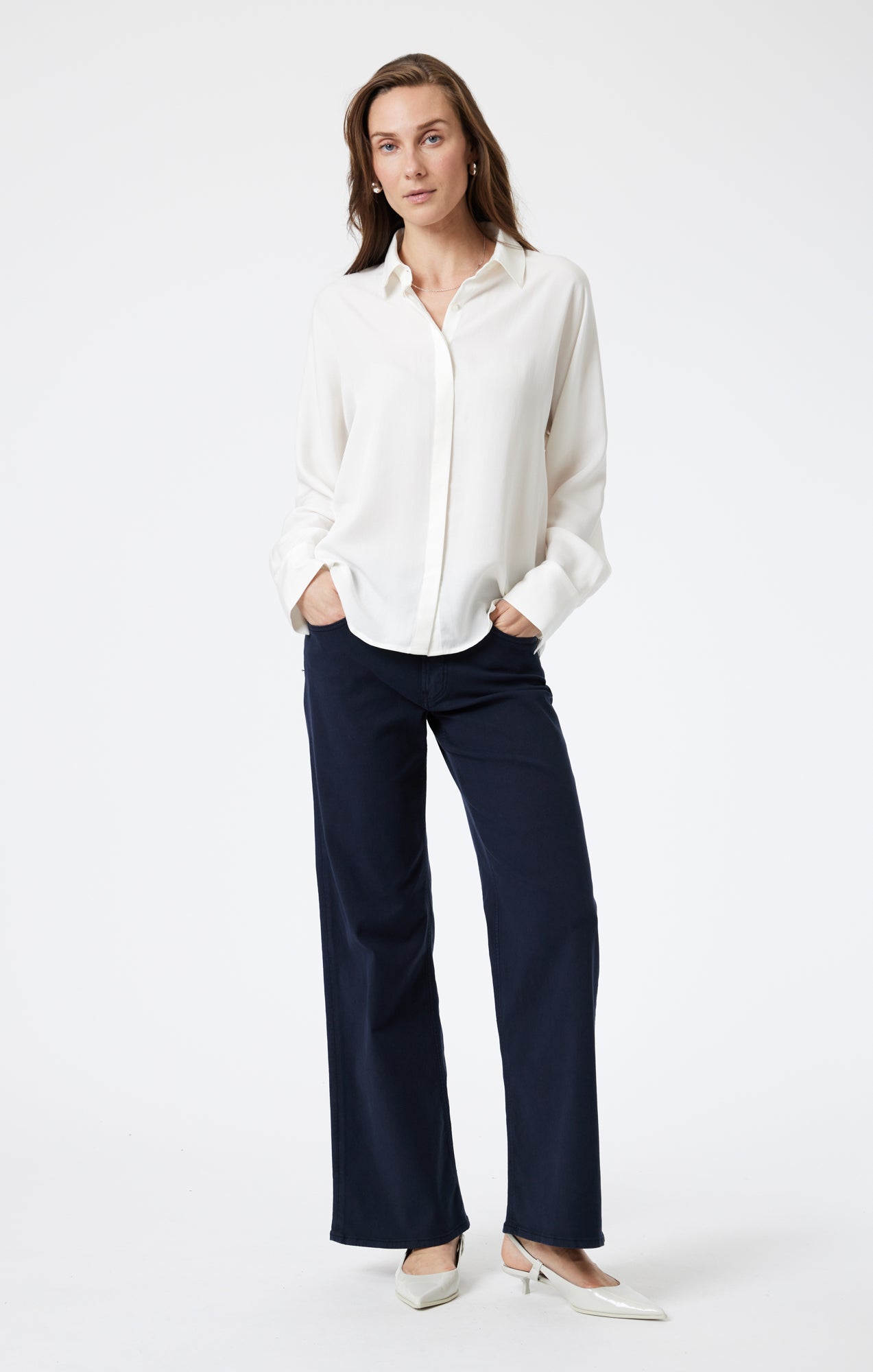 LONG SLEEVE TENCEL SHIRT IN ANTIQUE WHITE - Mavi Jeans