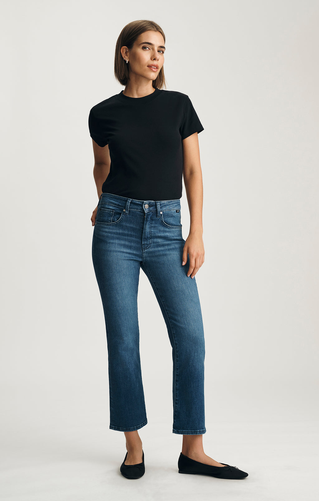 ANIKA CROPPED FLARE IN DARK BRUSHED FLEX BLUE