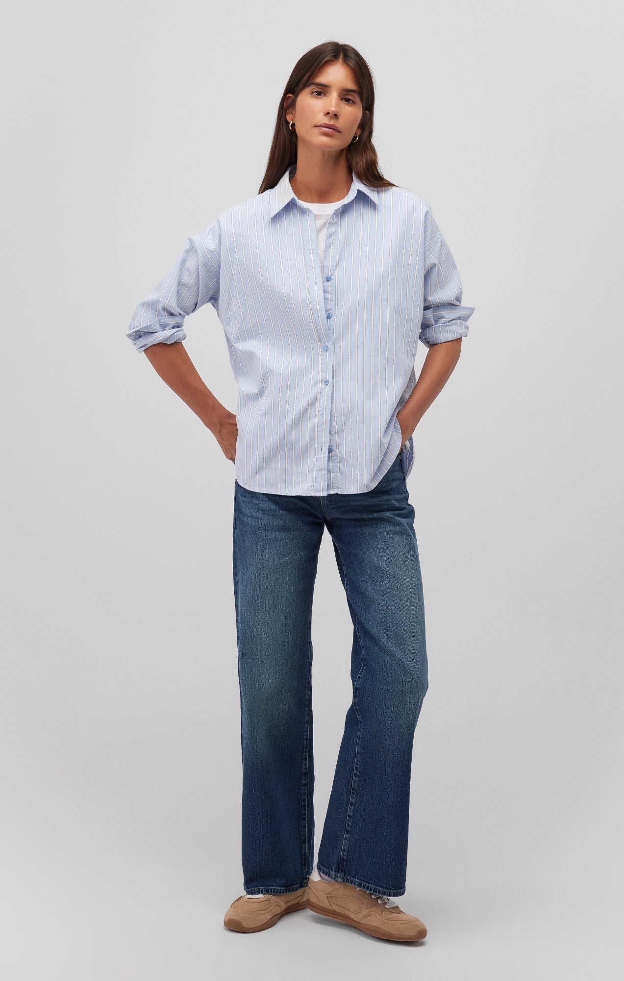 LONG SLEEVE BUTTON-UP SHIRT IN BLUE STRIPE - Mavi Jeans