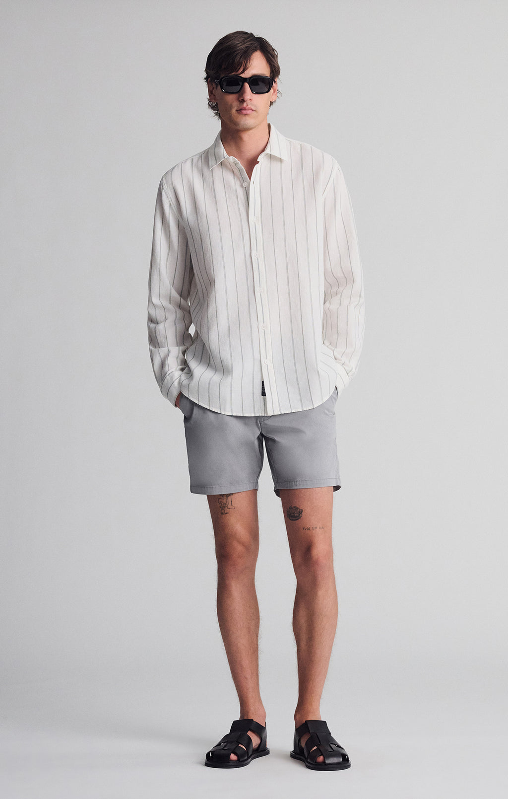 STRIPED LONG SLEEVE BUTTON-UP SHIRT IN AGAVE GREEN - Mavi Jeans