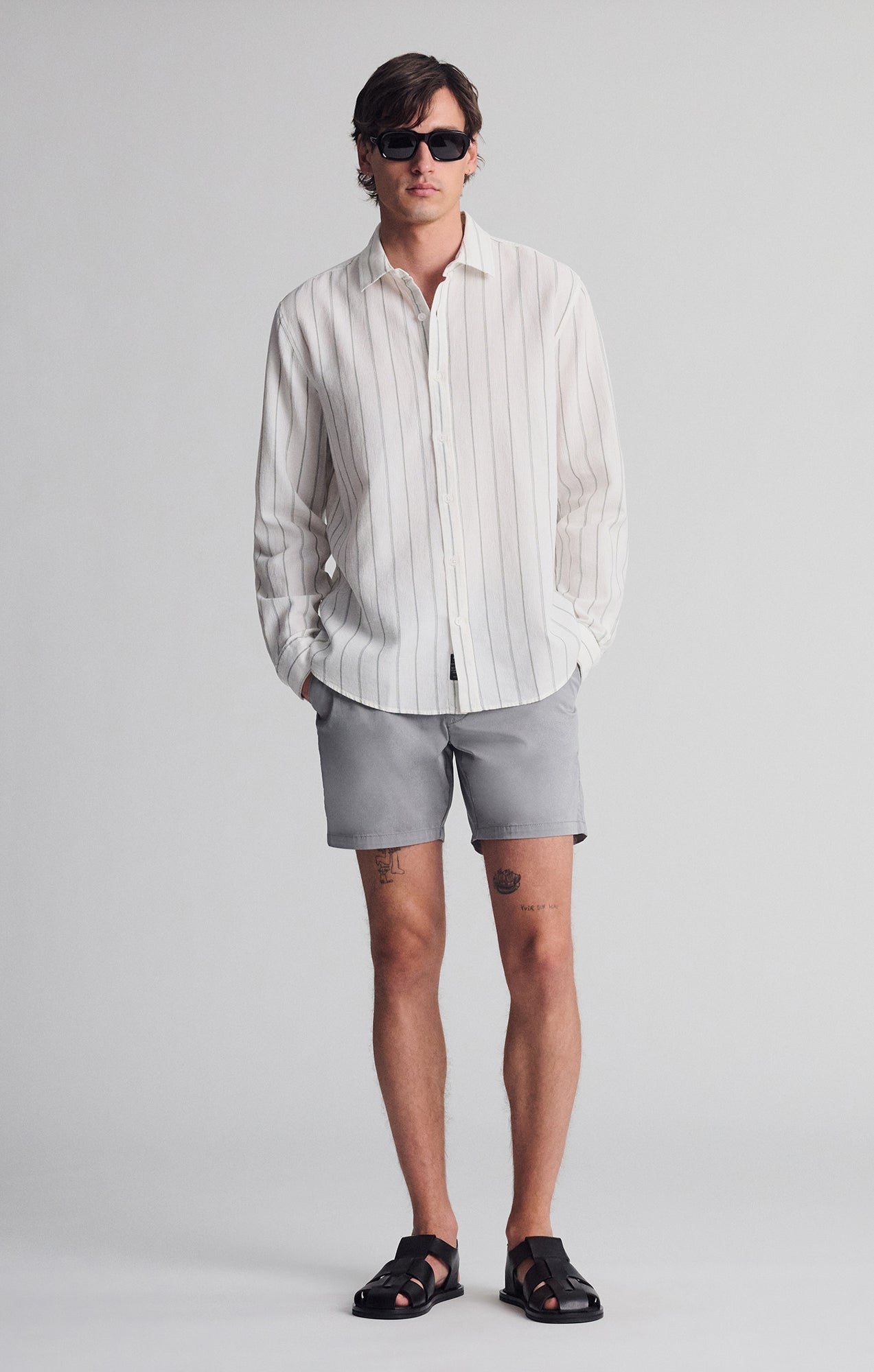 STRIPED LONG SLEEVE BUTTON-UP SHIRT IN AGAVE GREEN - Mavi Jeans