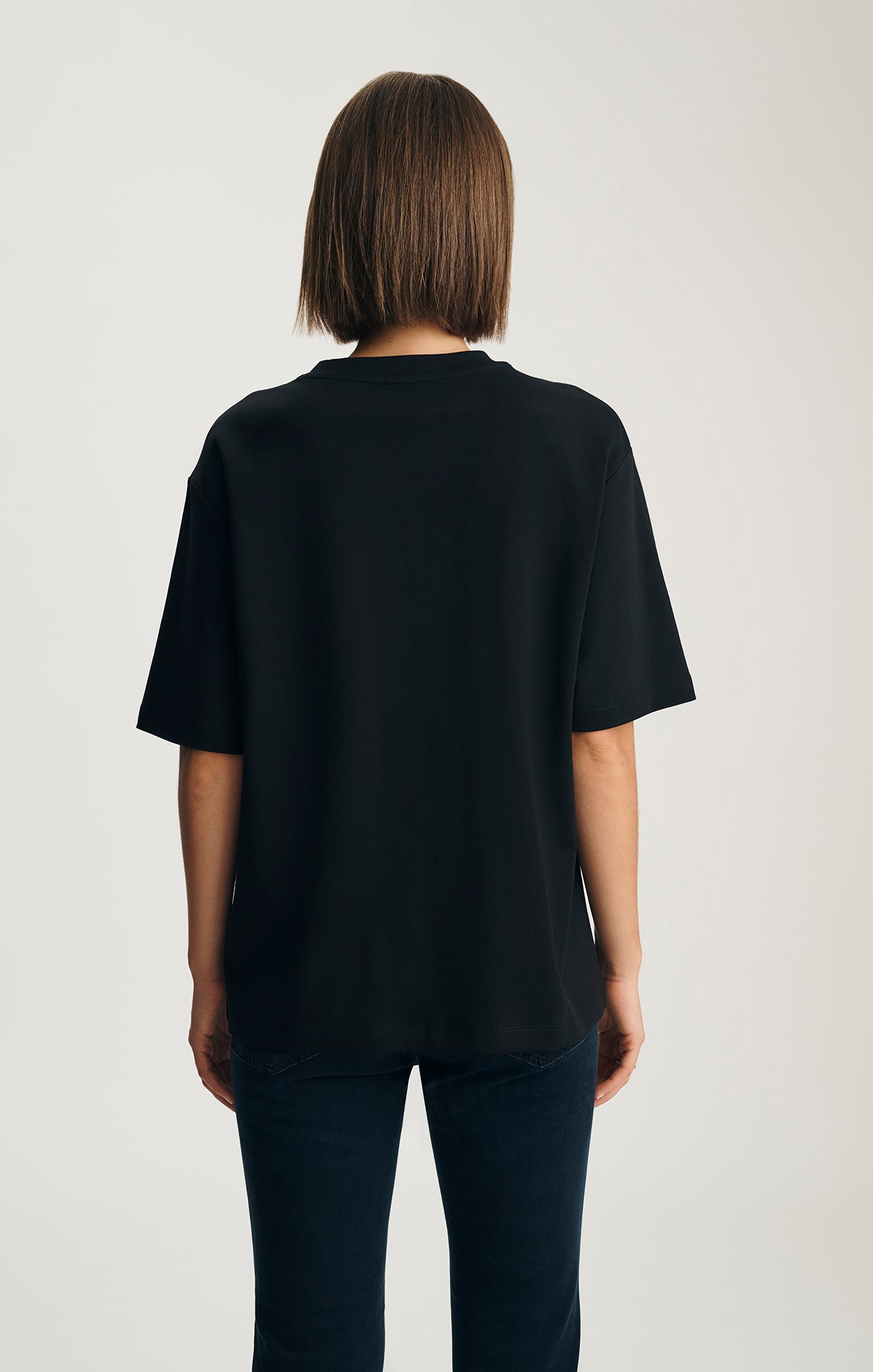 ZOE INTERLOCK CREW NECK T-SHIRT IN BLACK