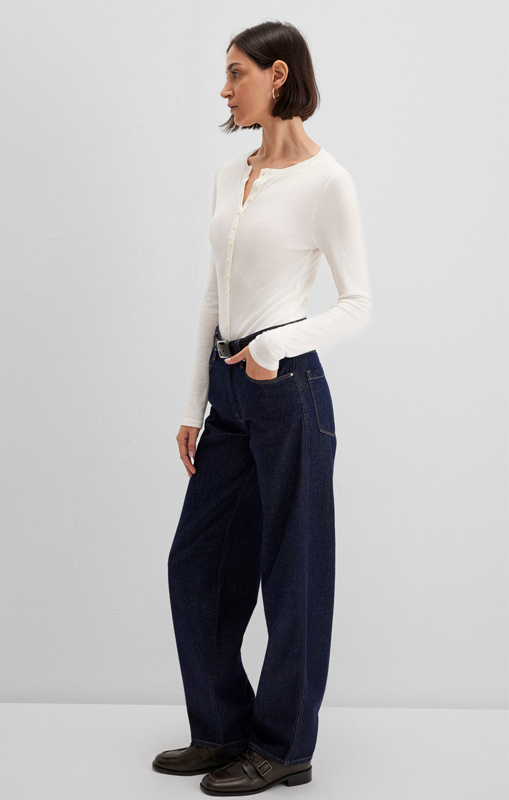 EDITION BUTTON-UP LONG SLEEVE T-SHIRT IN COCONUT MILK