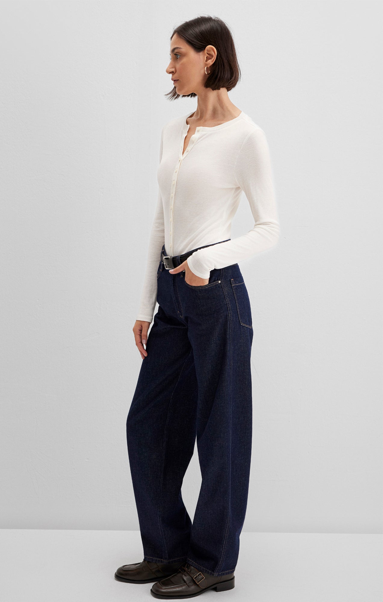 EDITION BUTTON-UP LONG SLEEVE T-SHIRT IN COCONUT MILK