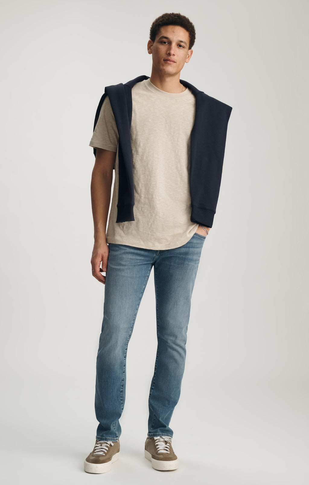 SLUB CREW NECK T-SHIRT IN FEATHER GRAY - Mavi Jeans