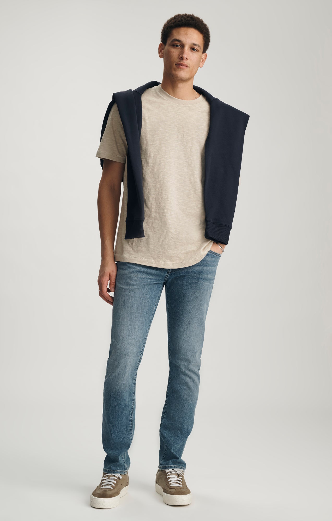 SLUB CREW NECK T-SHIRT IN FEATHER GRAY - Mavi Jeans