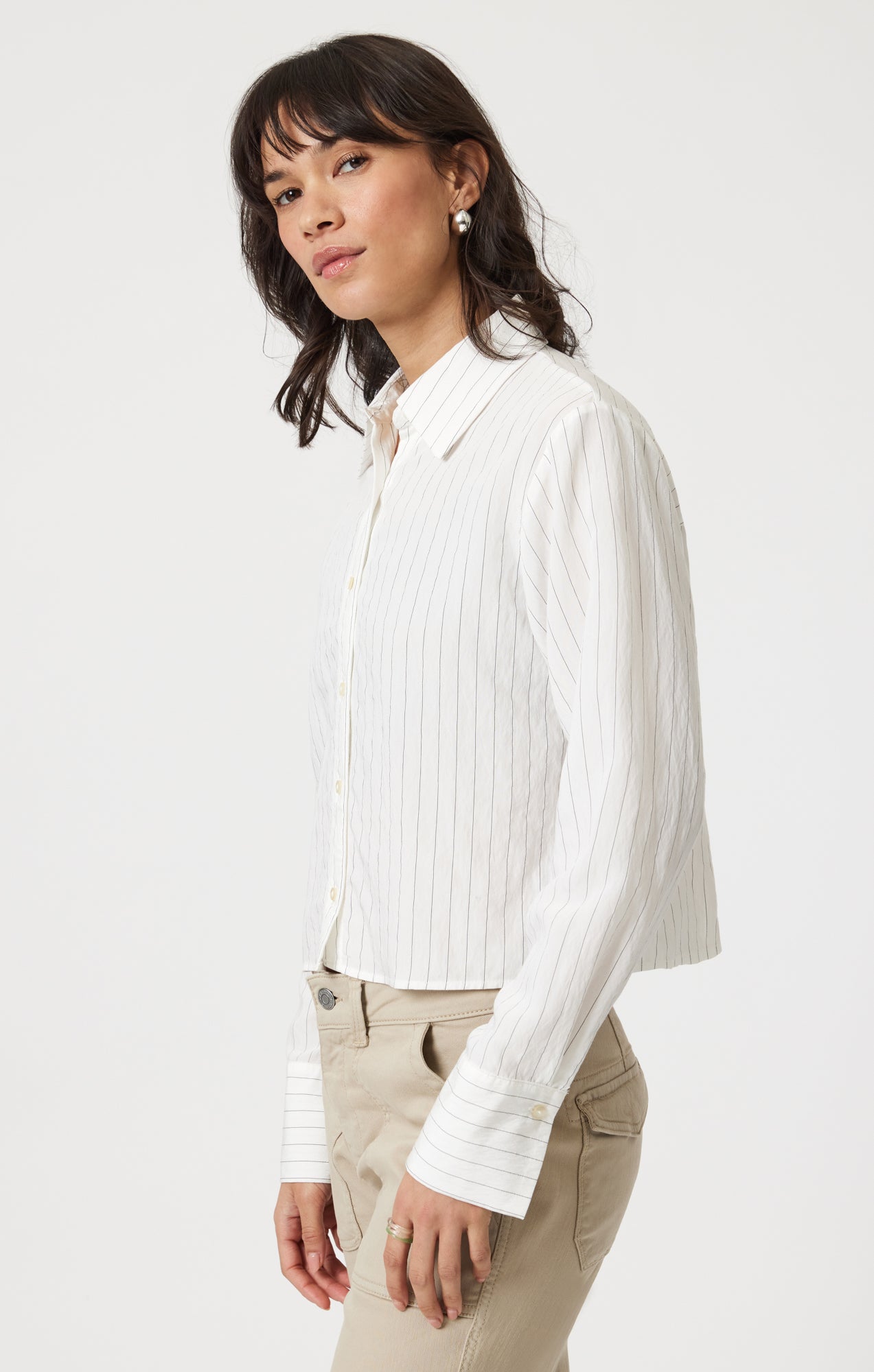 LONG SLEEVE BUTTON-UP SHIRT IN BLACK PIN STRIPE - Mavi Jeans