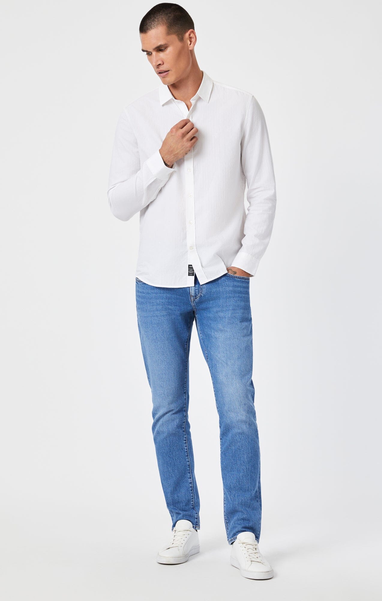 Mavi Men's Button Up-Long Sleeve Shirt In White Mavi Men's Button Up-Long Sleeve Shirt In White