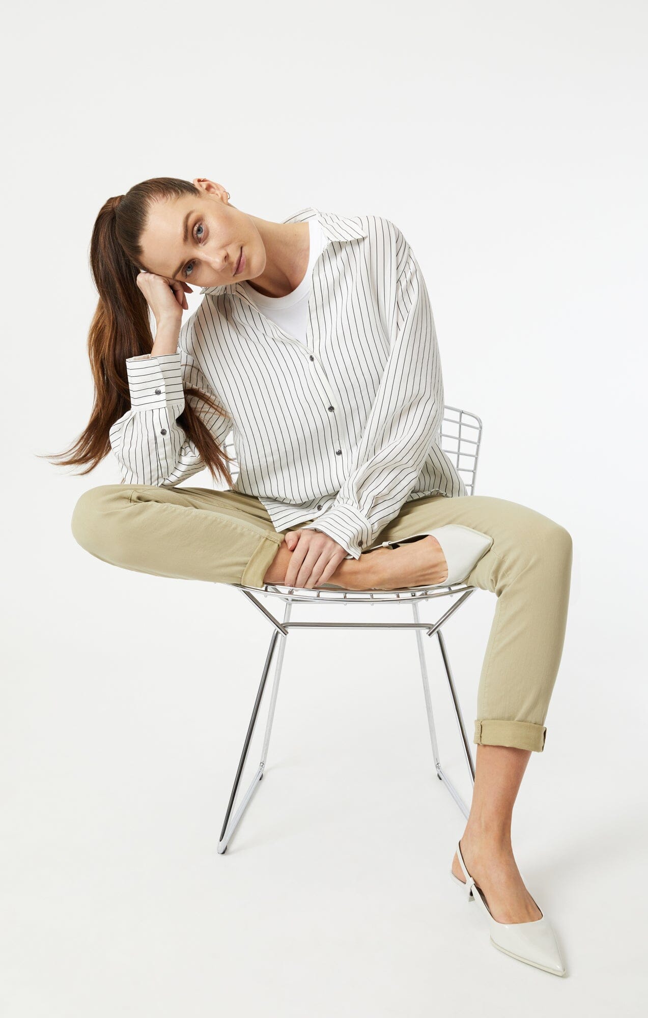 Mavi Women's Button-Up Long Sleeve Shirt In Black Stripe